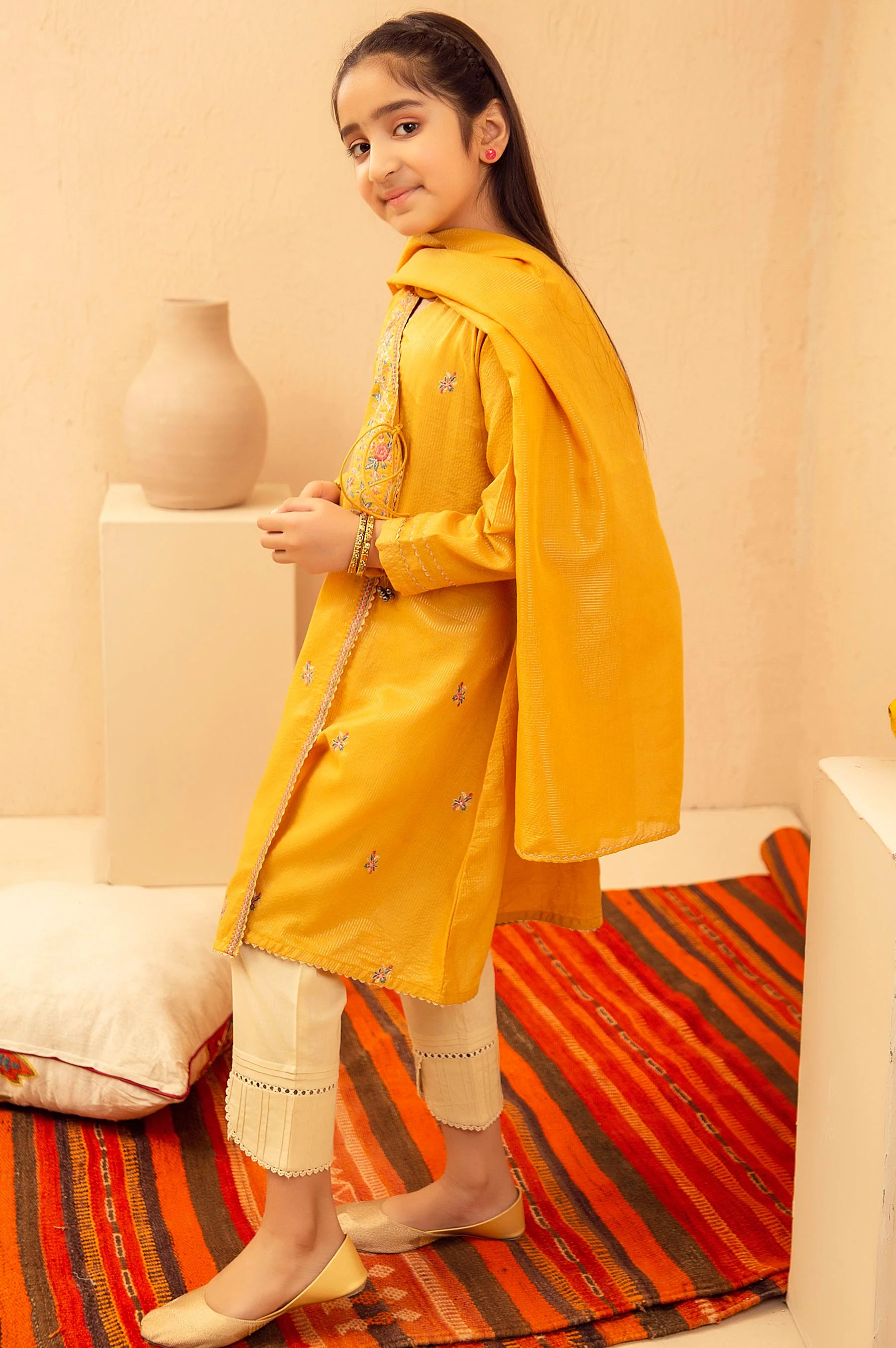 Stitched 2 Piece Embroidered Suit- Zari Stripe - Image 2