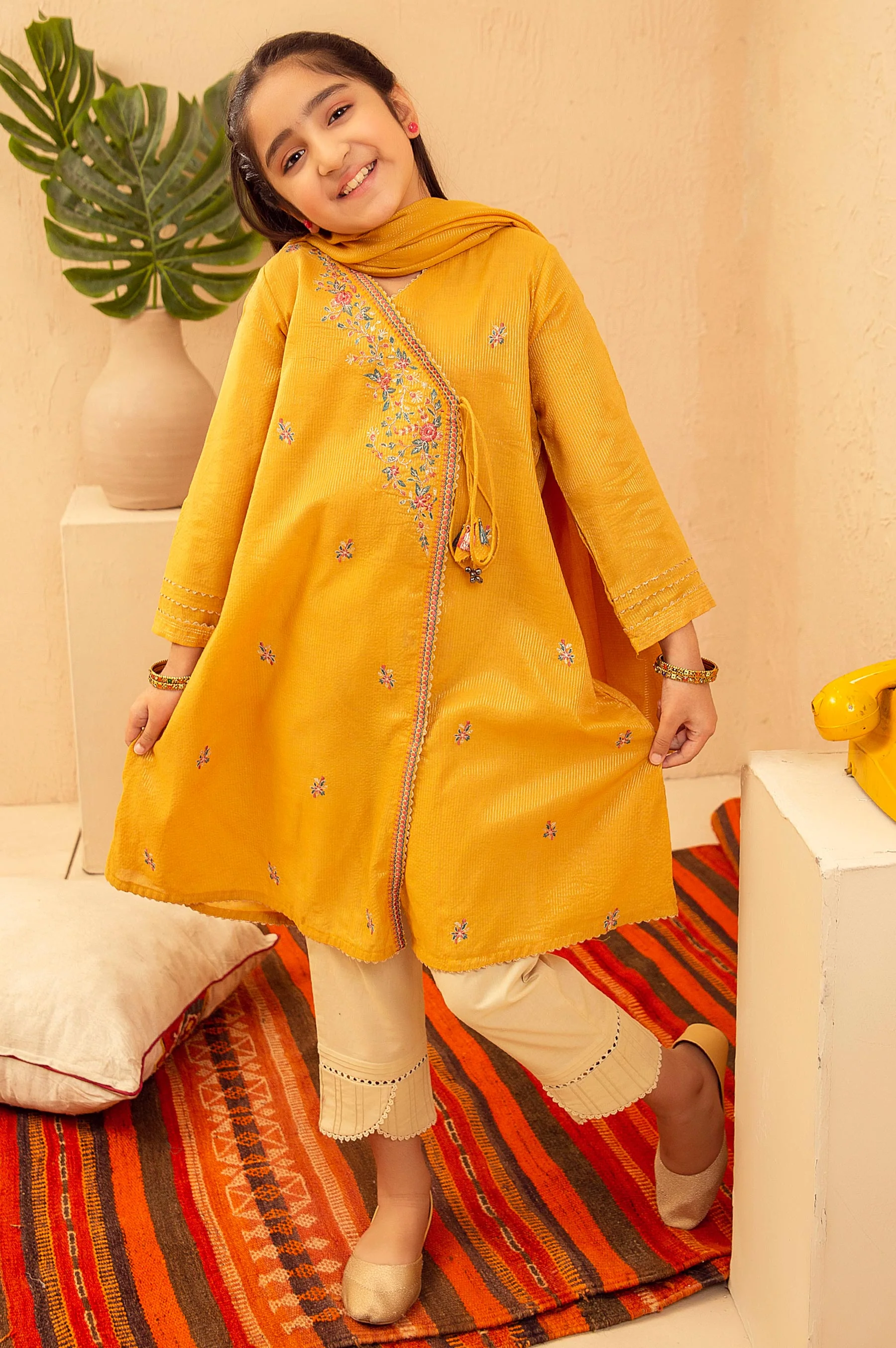 Stitched 2 Piece Embroidered Suit- Zari Stripe - Image 5