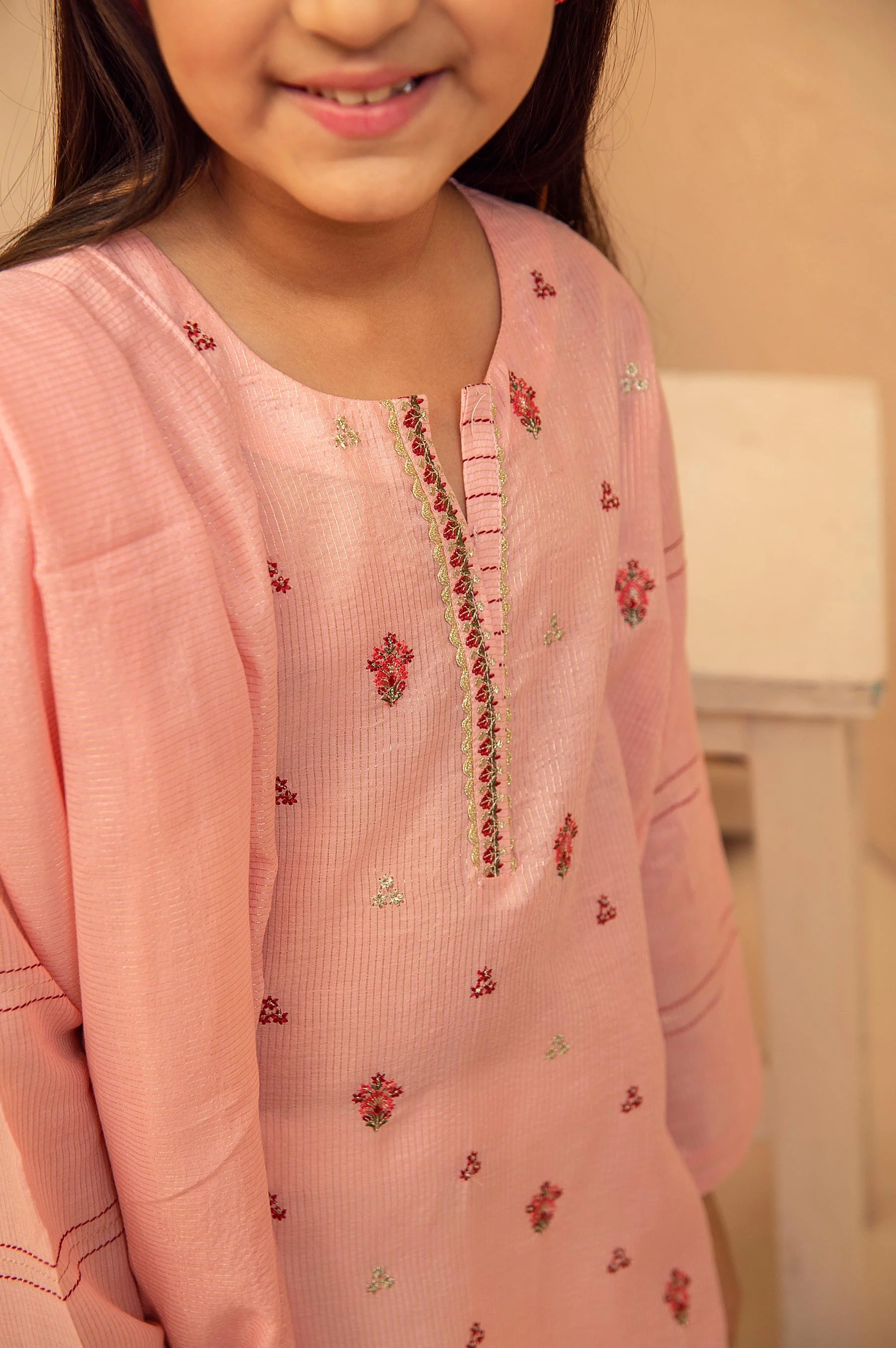 Stitched 2 Piece Embroidered Suit- Zari Stripe - Image 3