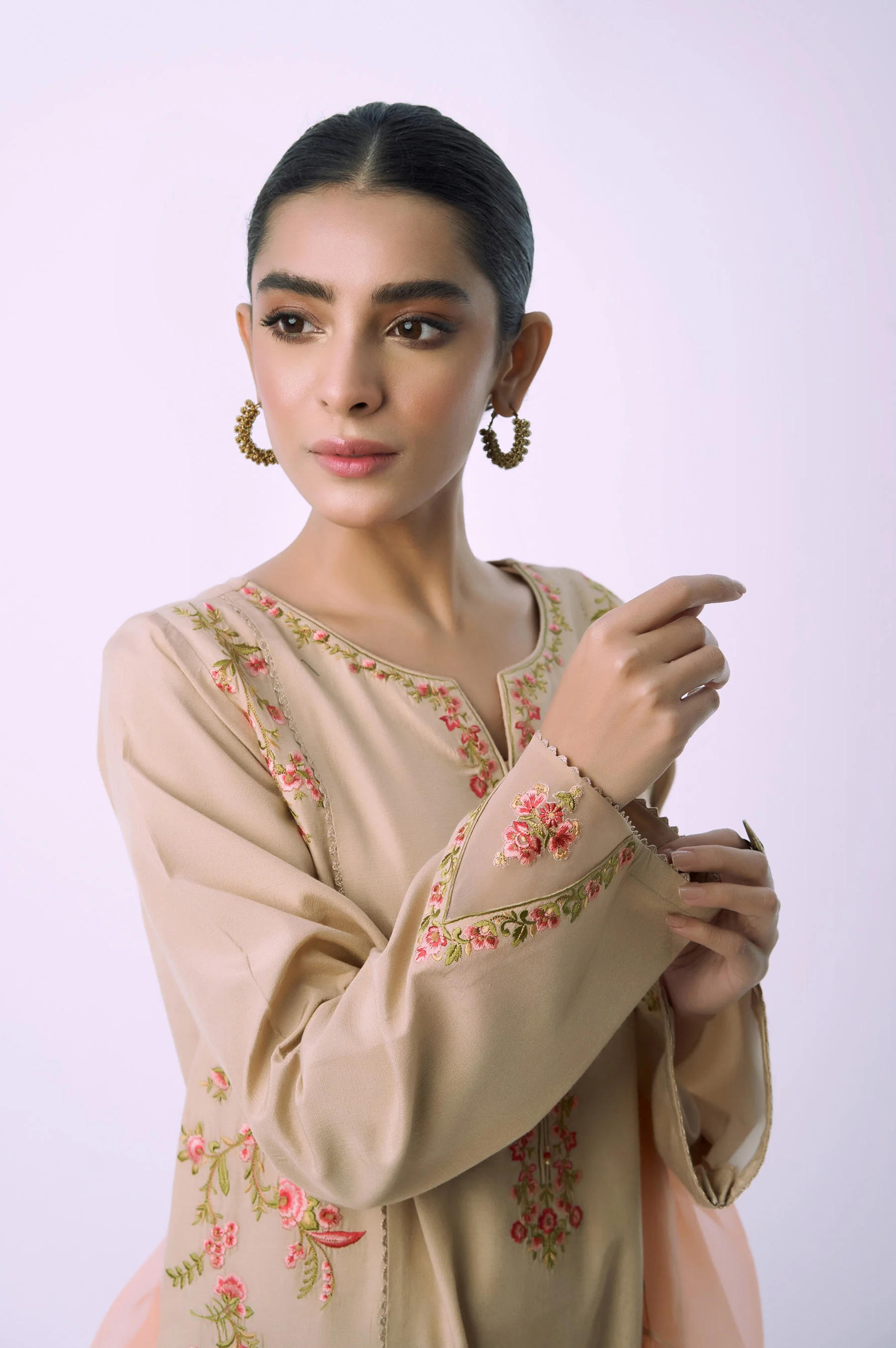 Stitched 3 Piece Embroidered Raw Silk Suit - Image 2