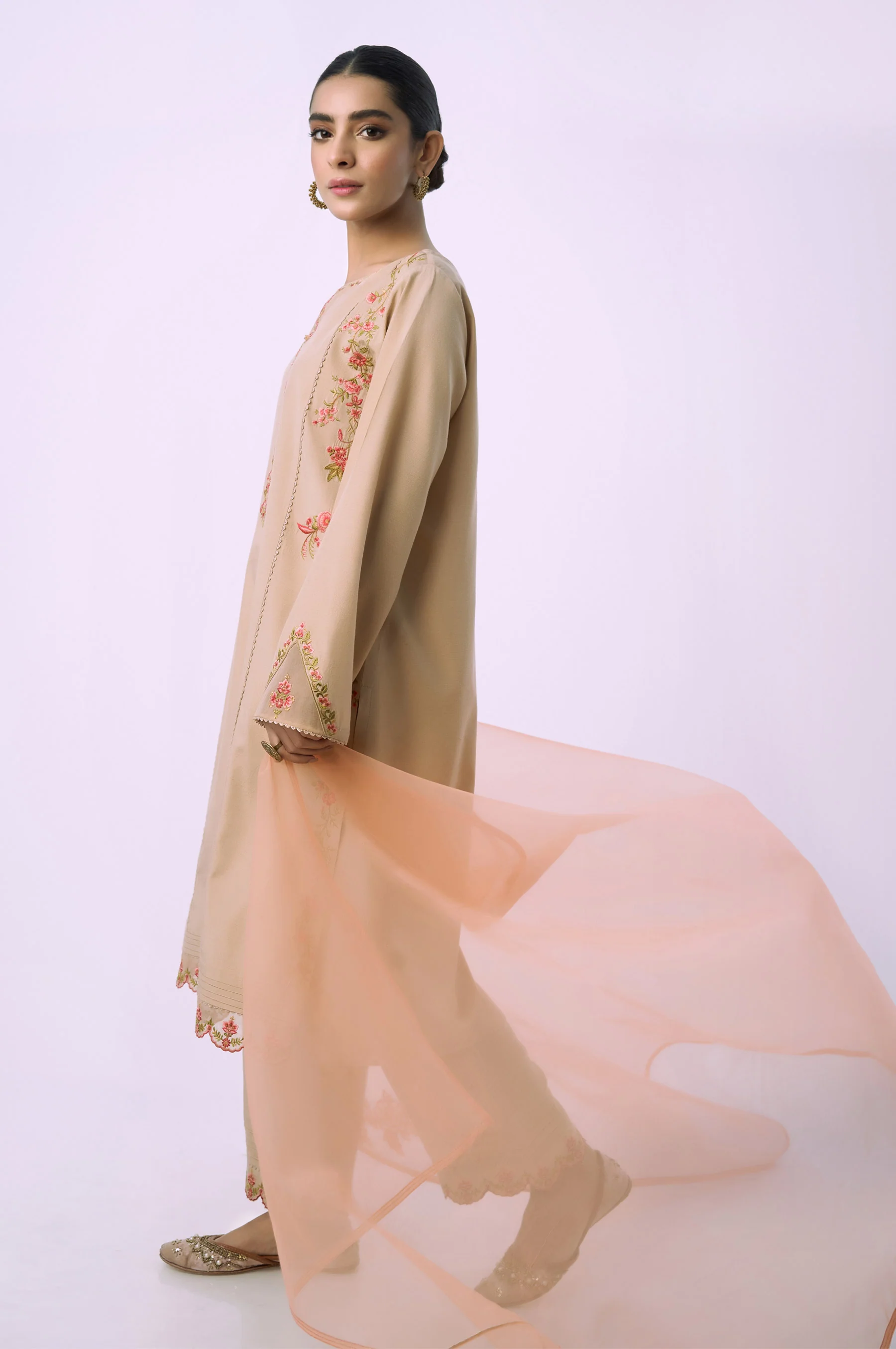 Stitched 3 Piece Embroidered Raw Silk Suit - Image 3