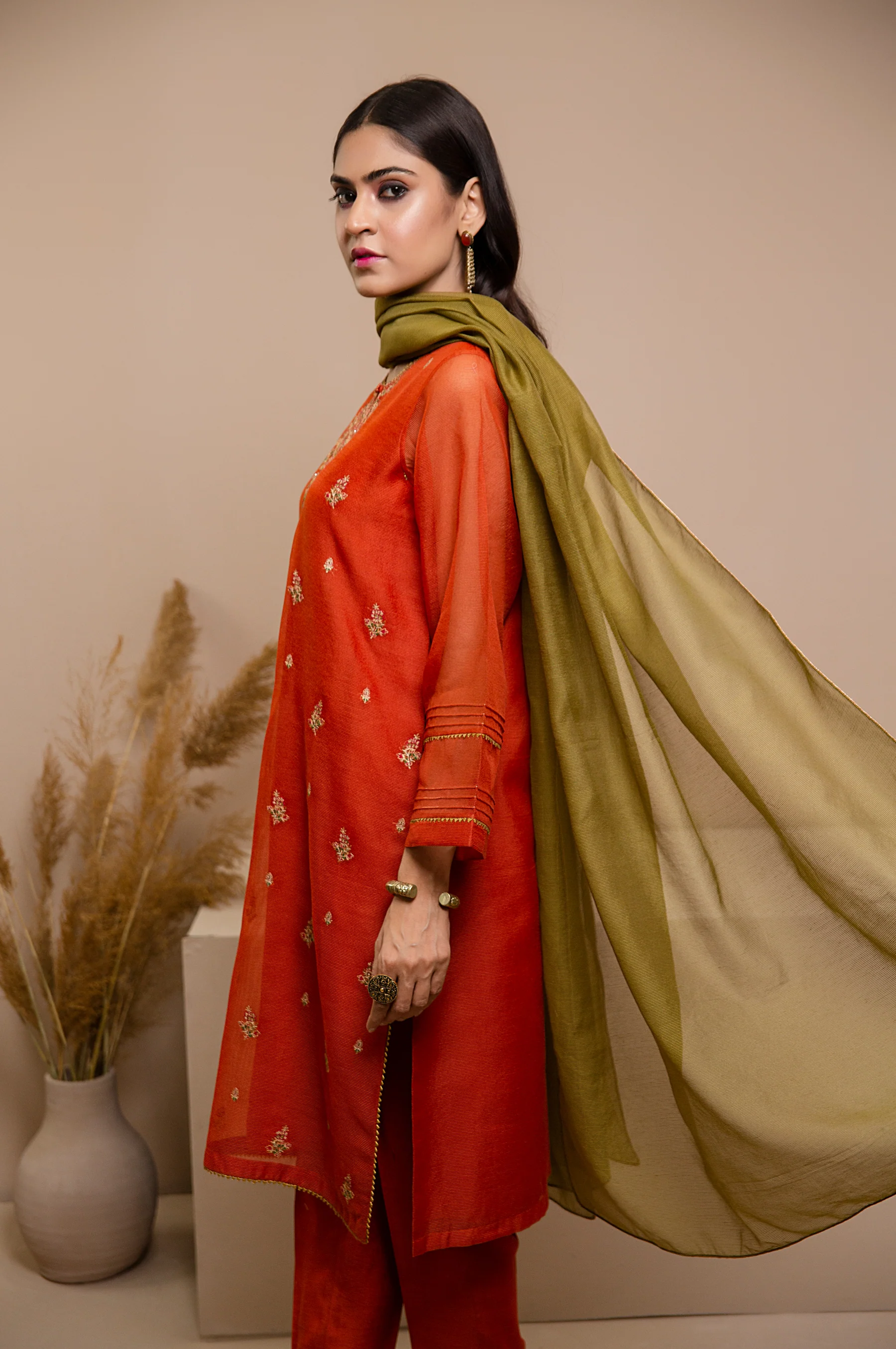 Stitched 3 Piece Checkered Organza Embroidered Suit - Image 2