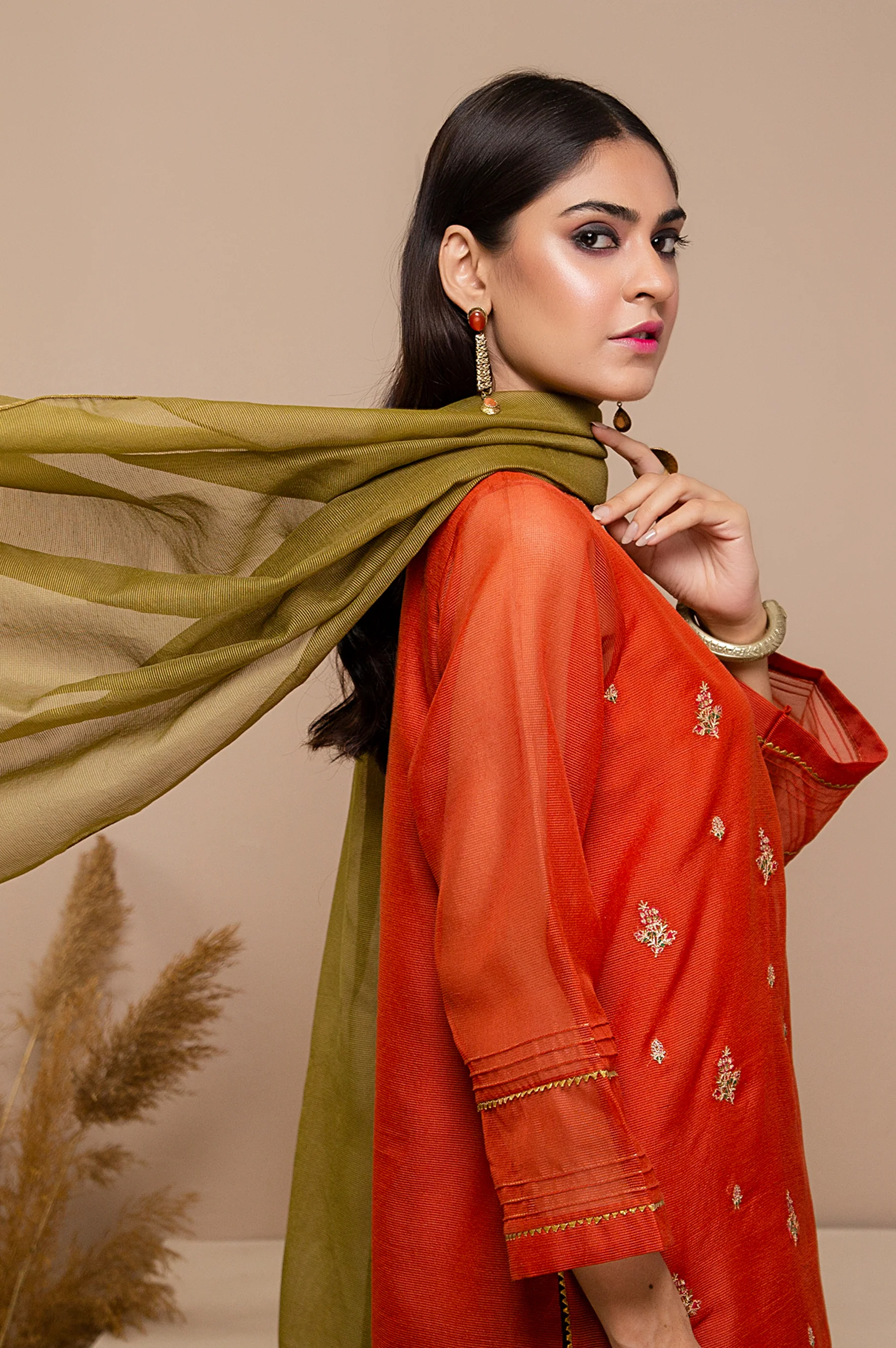 Stitched 3 Piece Checkered Organza Embroidered Suit - Image 3