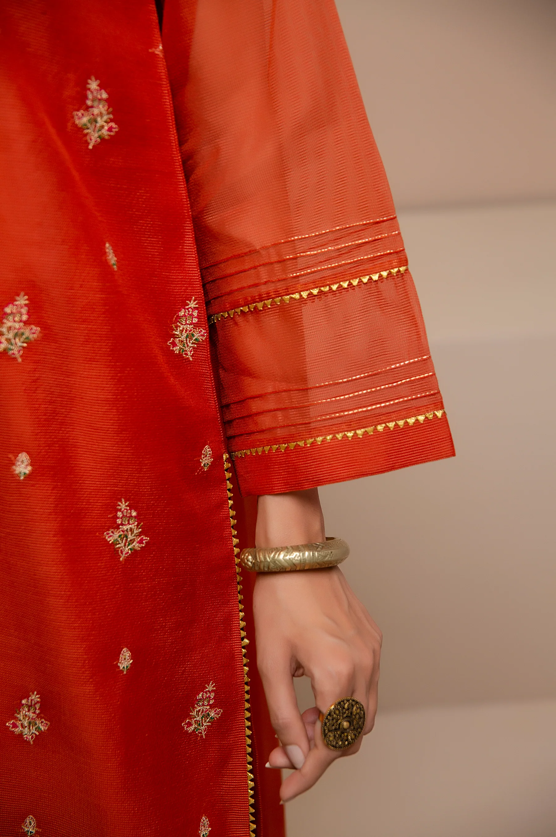 Stitched 3 Piece Checkered Organza Embroidered Suit - Image 5