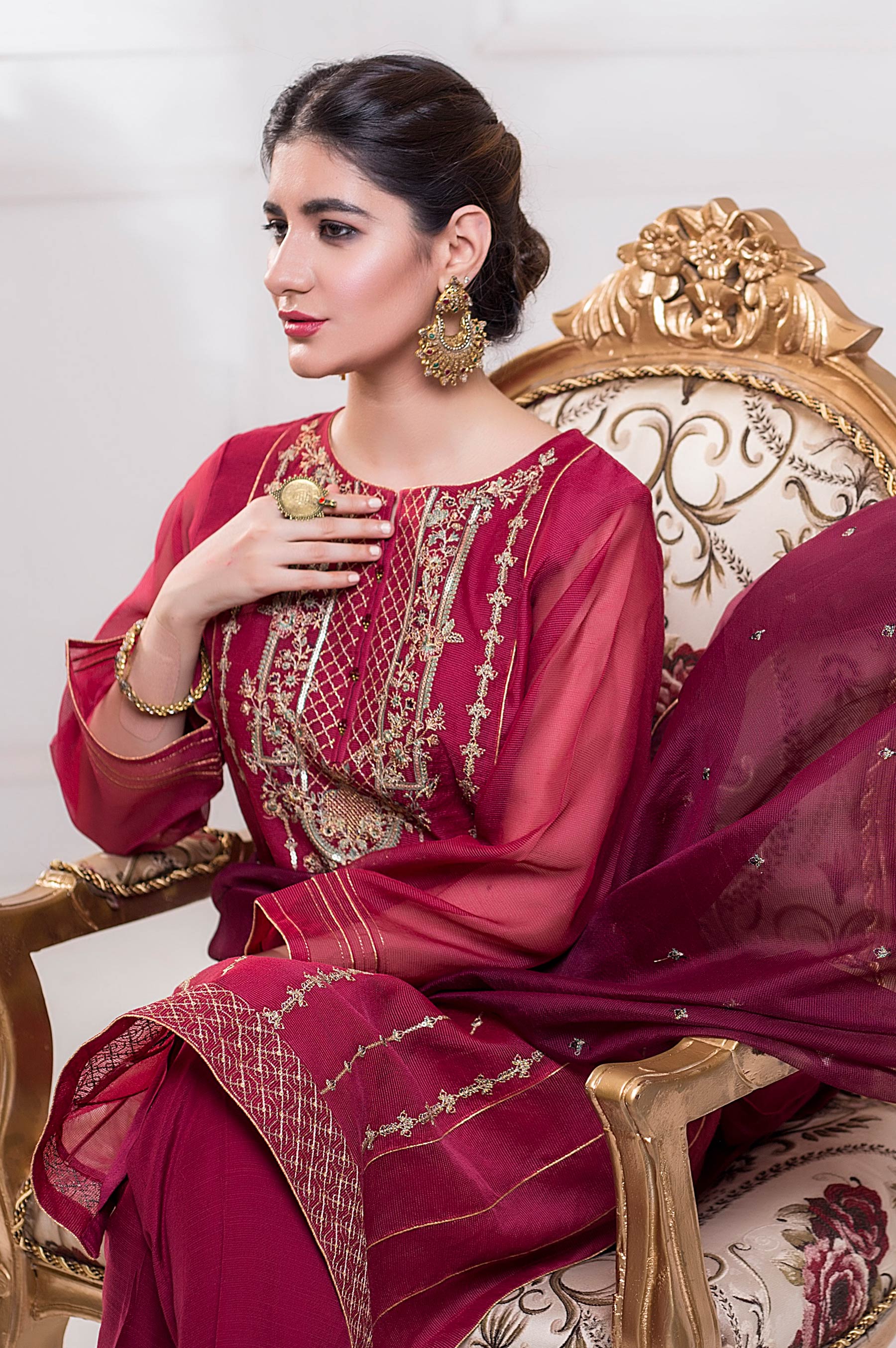 Stitched 3 Piece Checkered Organza Embroidered Suit - Image 4