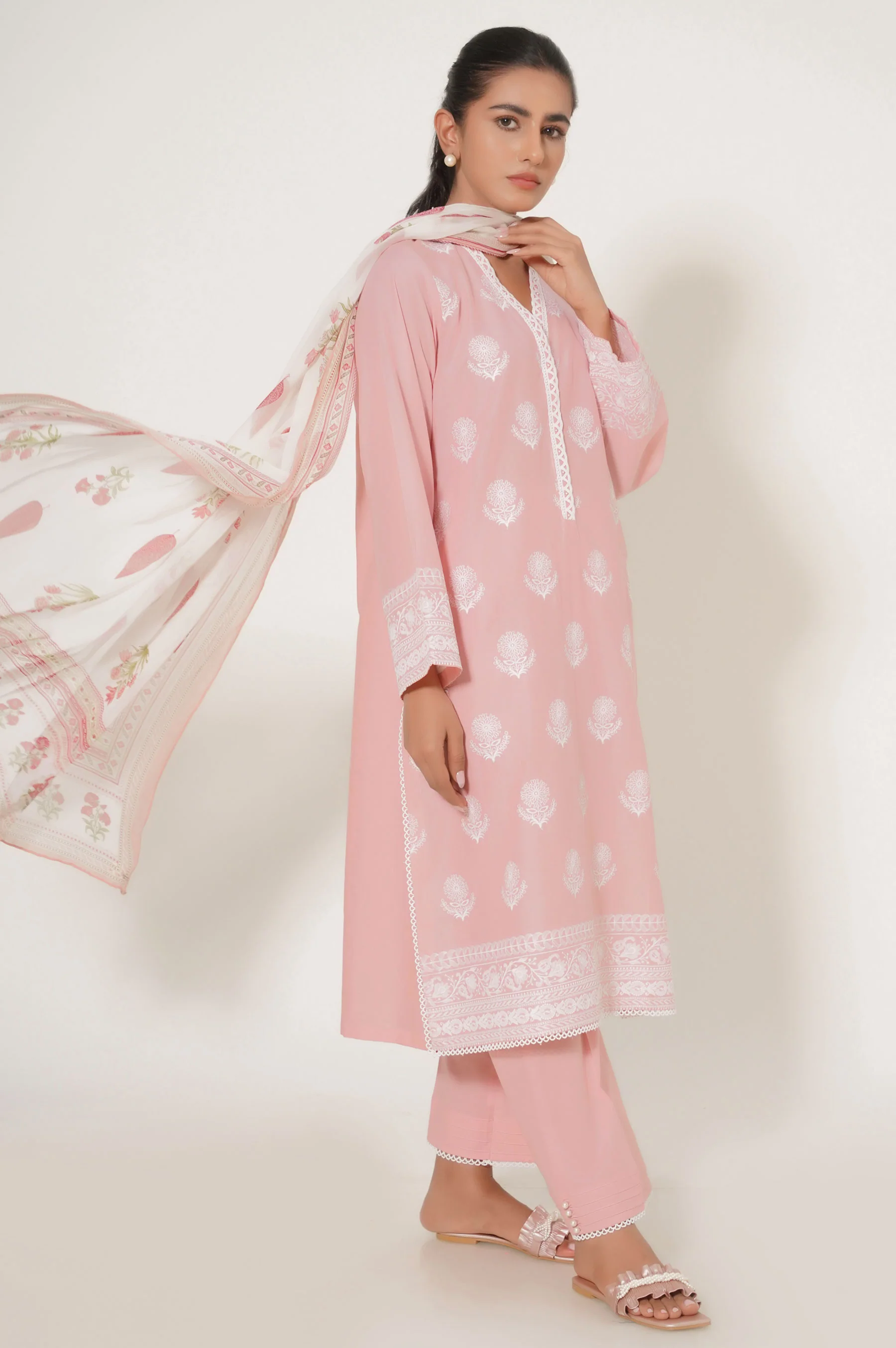 Stitched 3 Piece Chikankari Suit - Image 3