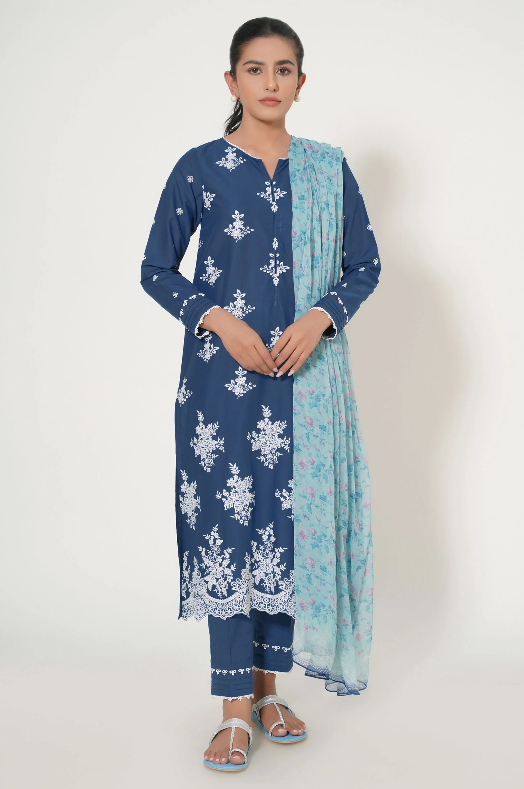 Stitched 3 Piece Chikankari Suit - Image 3