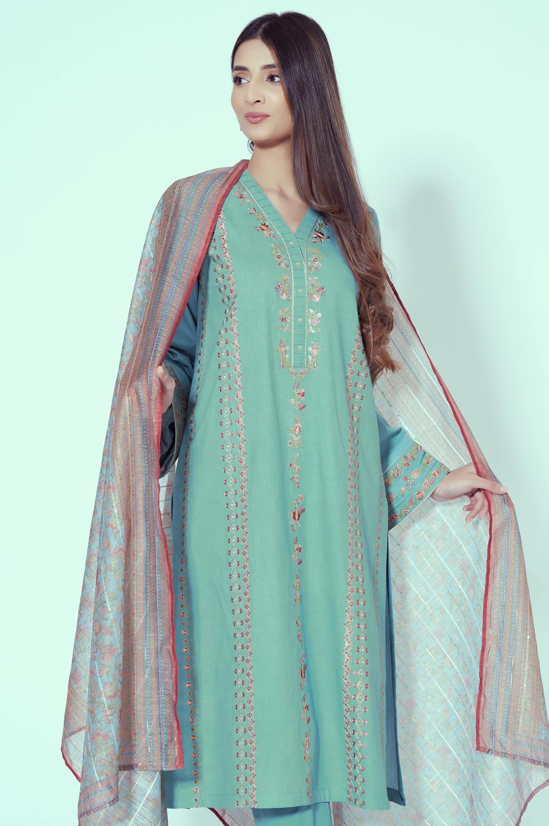 Stitched 3 Piece Embroidered Suit - Image 2