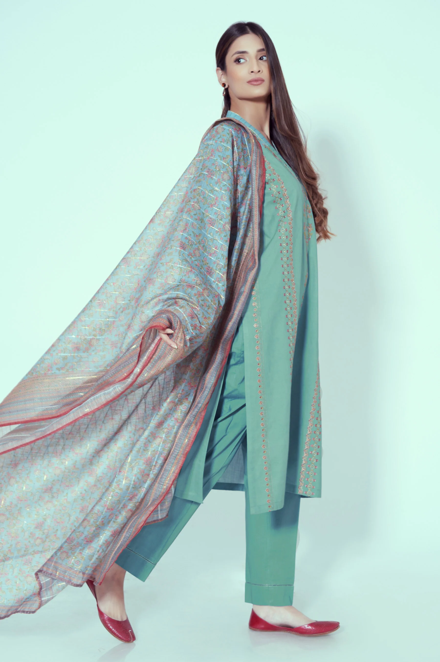 Stitched 3 Piece Embroidered Suit - Image 4