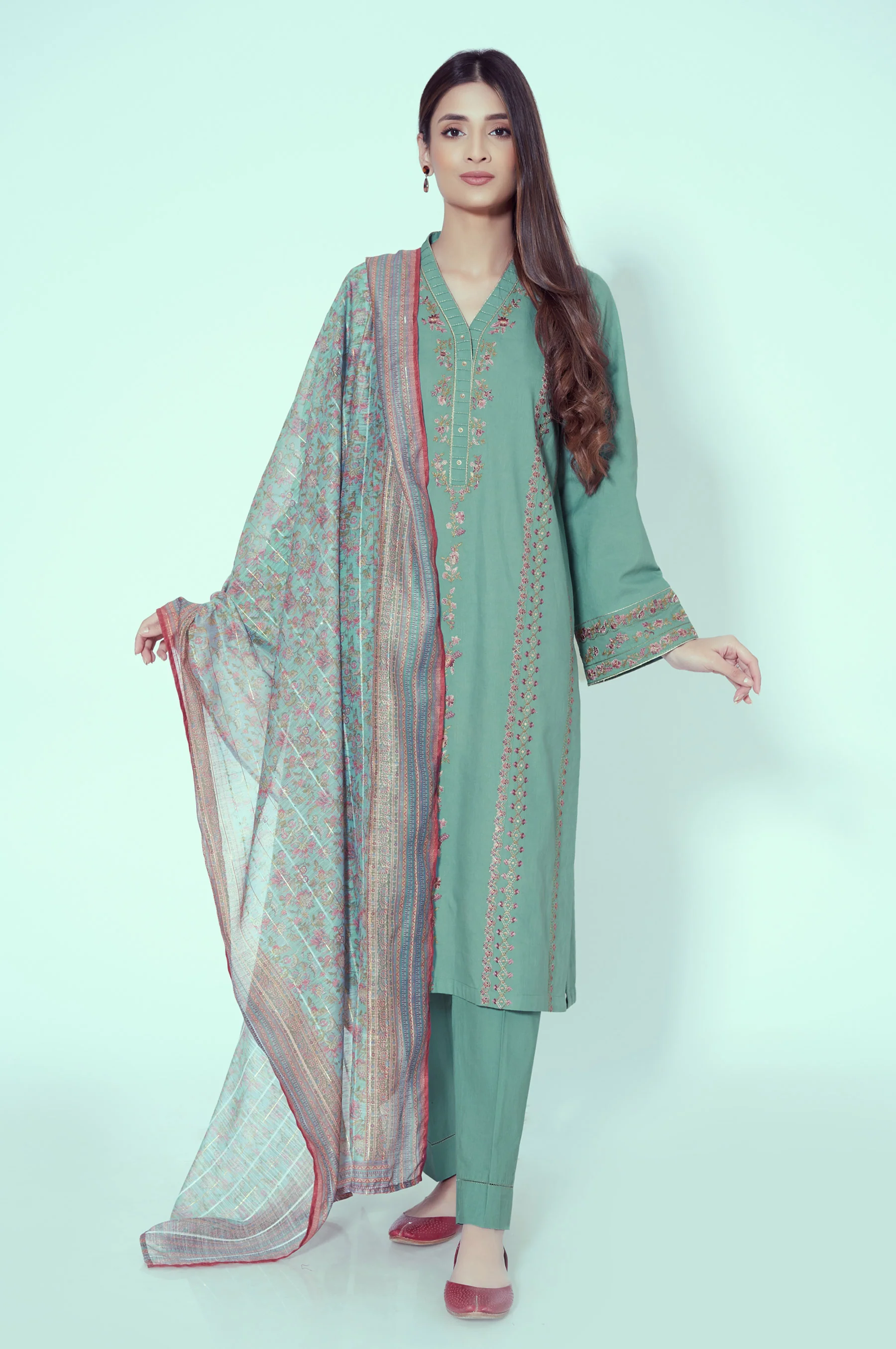 Stitched 3 Piece Embroidered Suit - Image 5