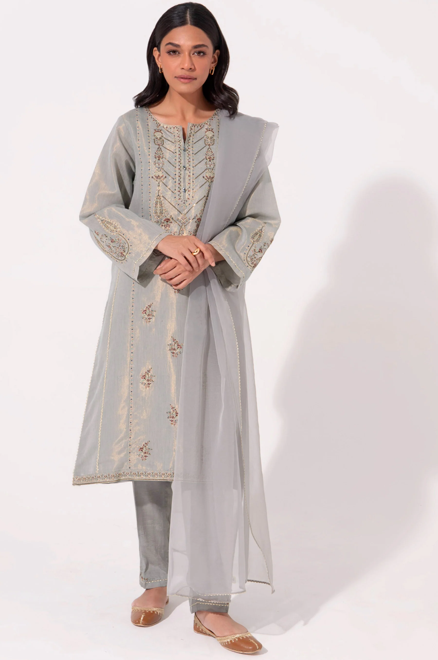 Stitched 3 Piece Embroidered Cotton Mysuri Outfit - Image 2