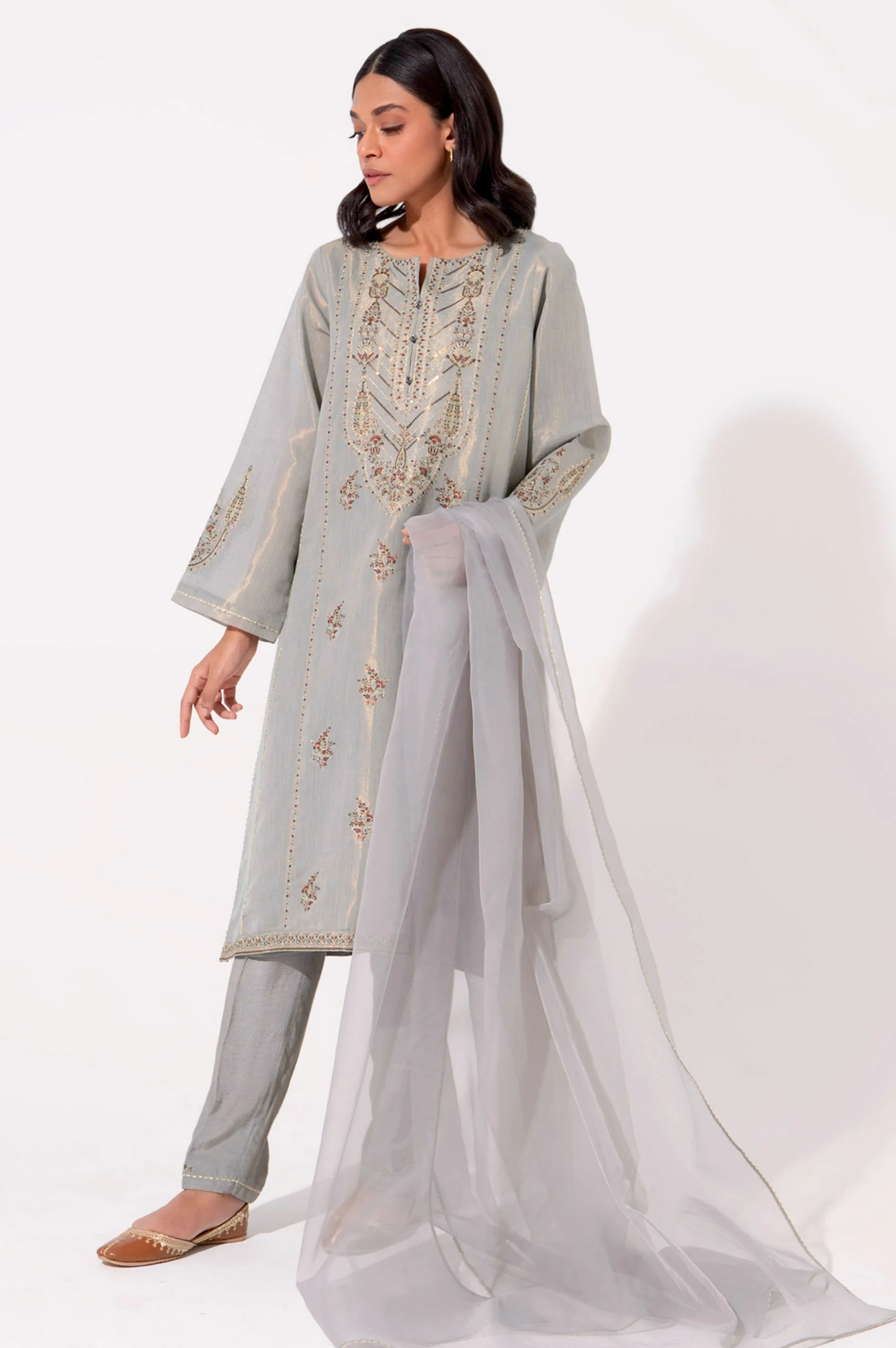 Stitched 3 Piece Embroidered Cotton Mysuri Outfit - Image 4