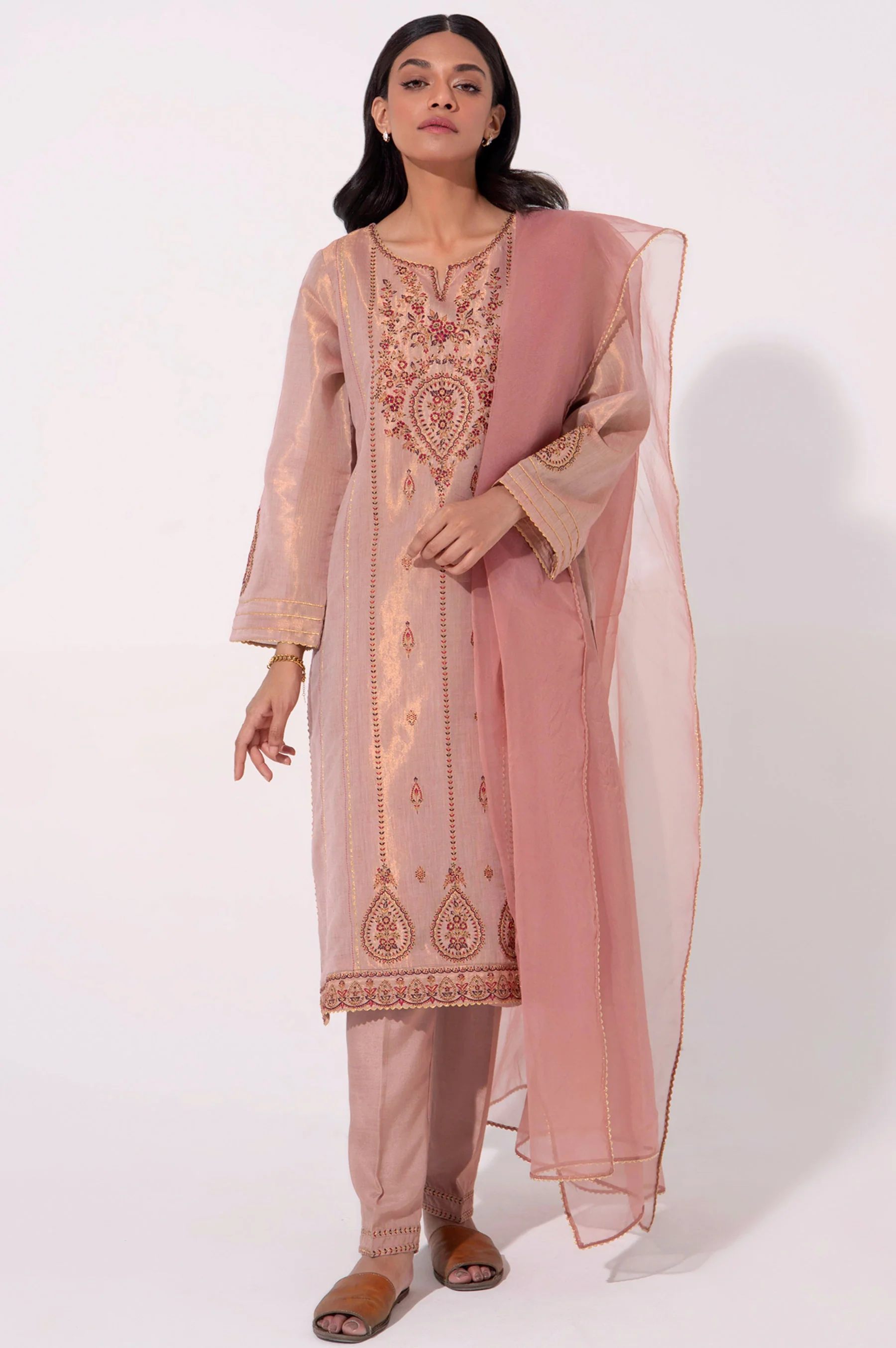 Stitched 3 Piece Embroidered Cotton Mysuri Outfit - Image 2
