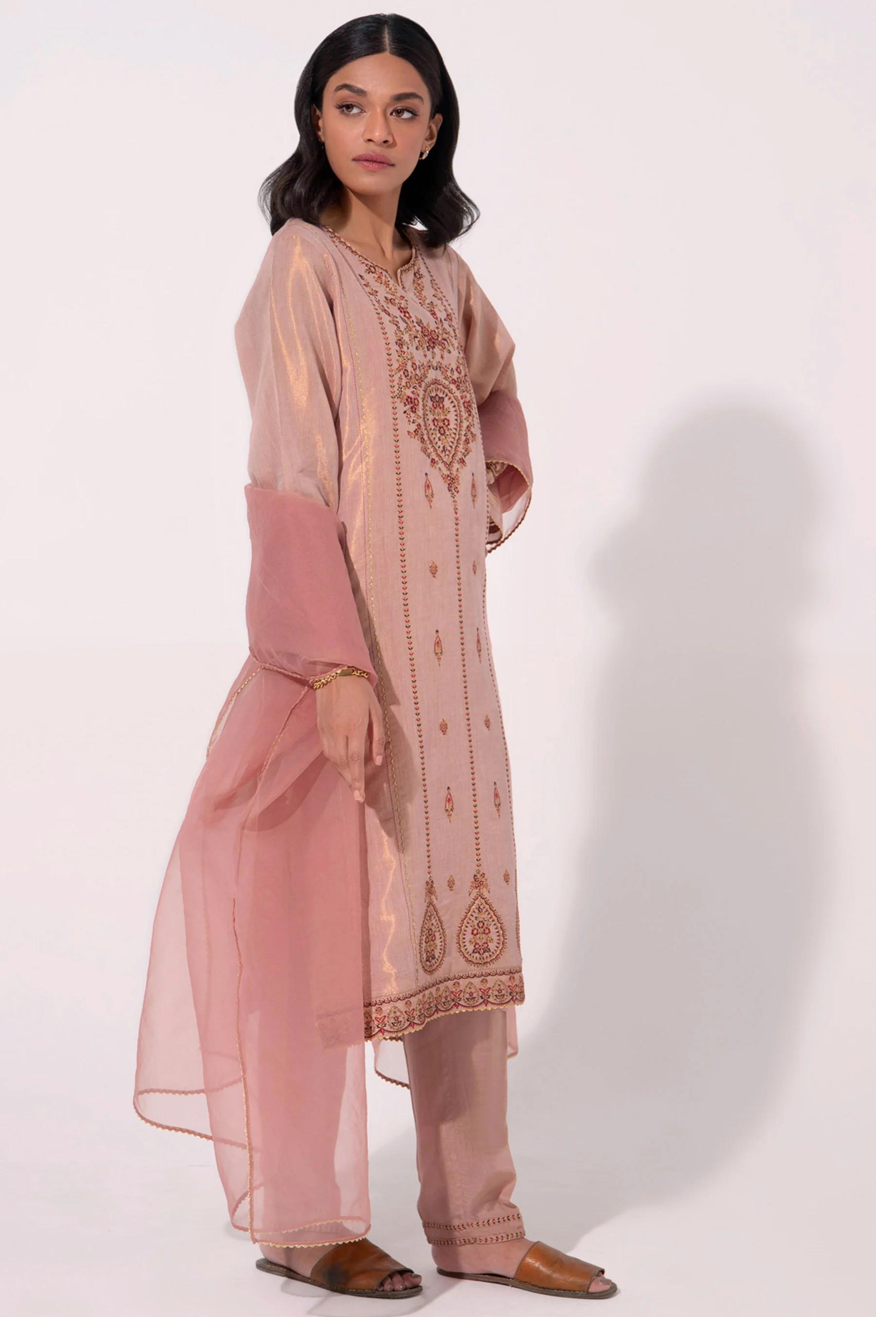 Stitched 3 Piece Embroidered Cotton Mysuri Outfit - Image 3