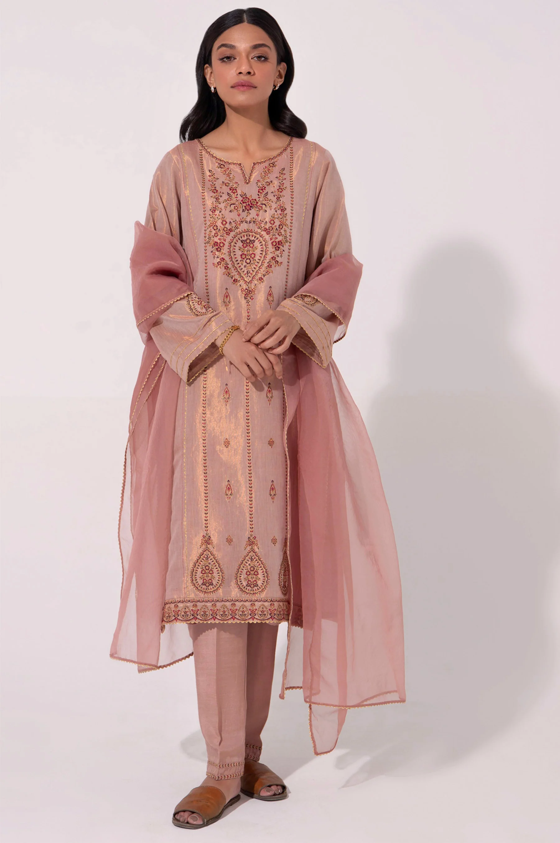 Stitched 3 Piece Embroidered Cotton Mysuri Outfit - Image 5