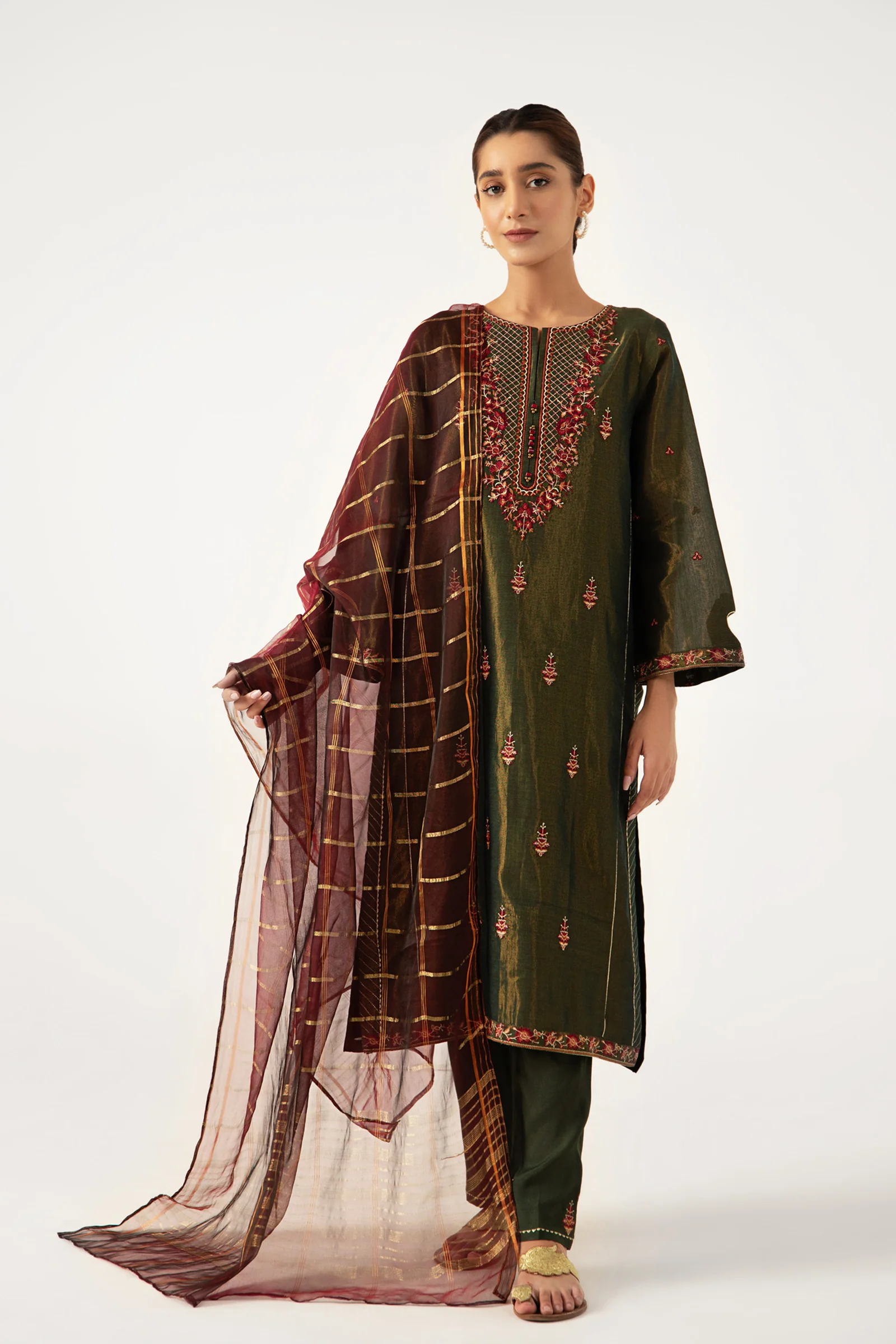 Stitched 3 Pieces Cotton Mysuri Embroidered Suit. - Image 2