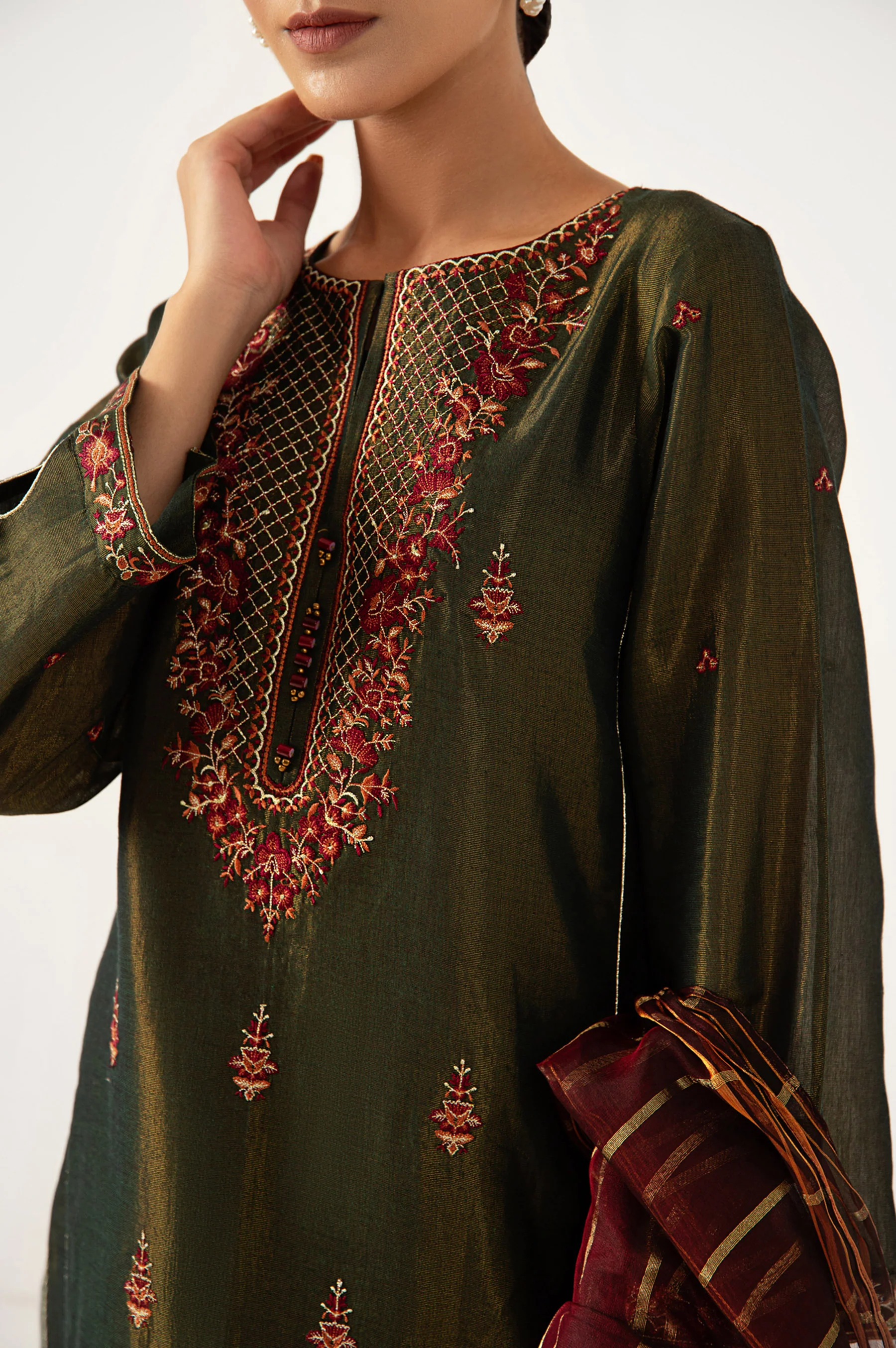 Stitched 3 Pieces Cotton Mysuri Embroidered Suit. - Image 4