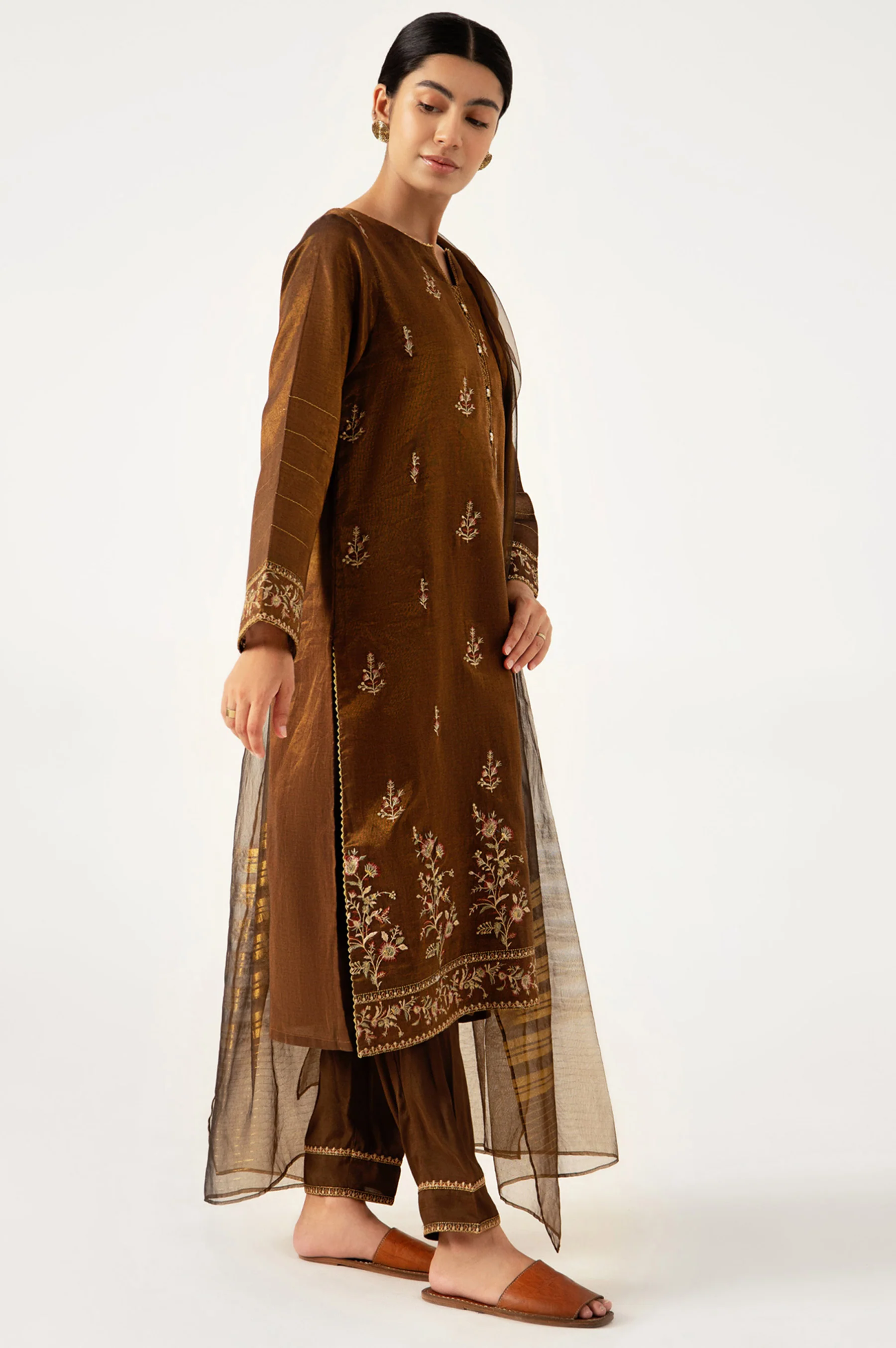 Stitched 3 Piece Cotton Mysuri Embroidered Suit - Image 2