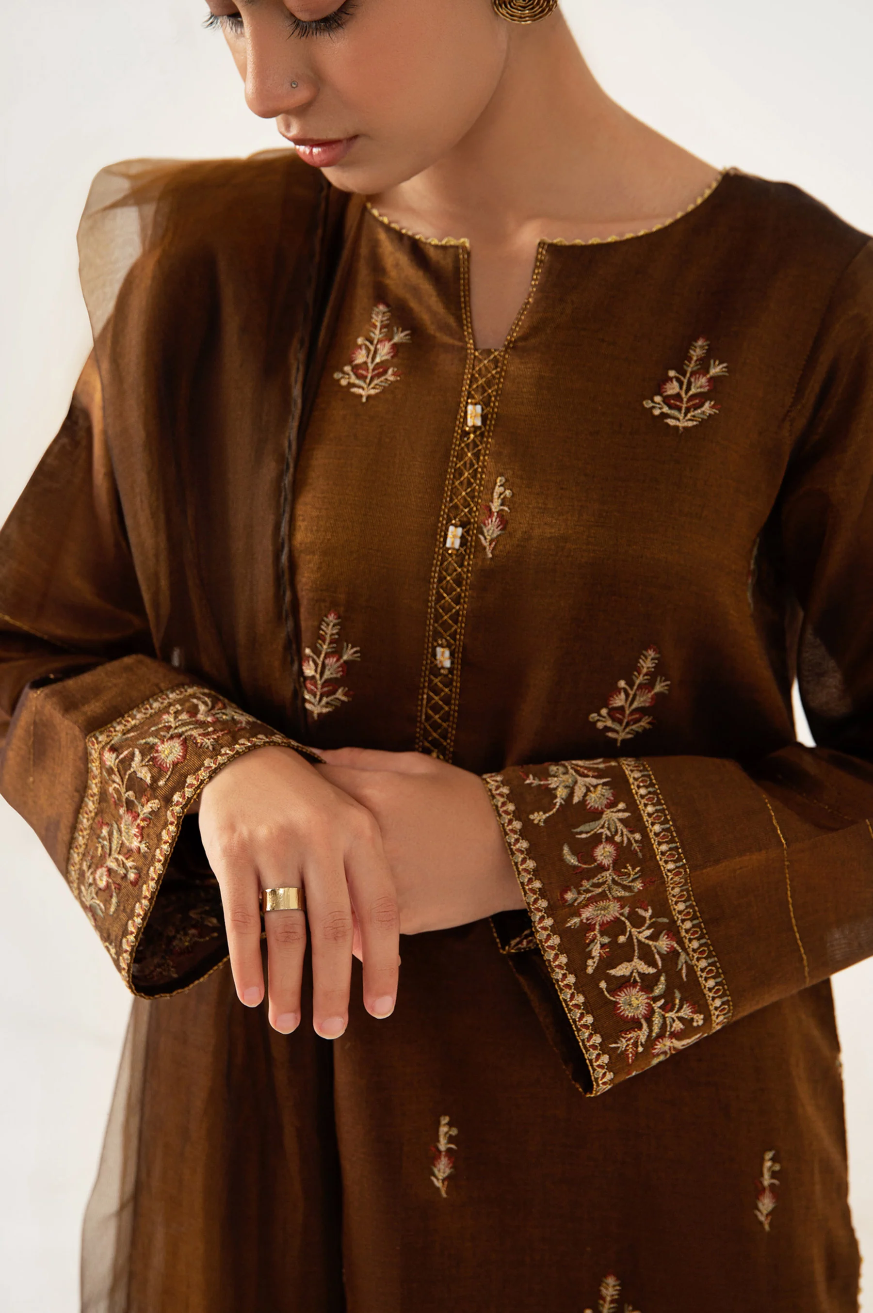 Stitched 3 Piece Cotton Mysuri Embroidered Suit - Image 4