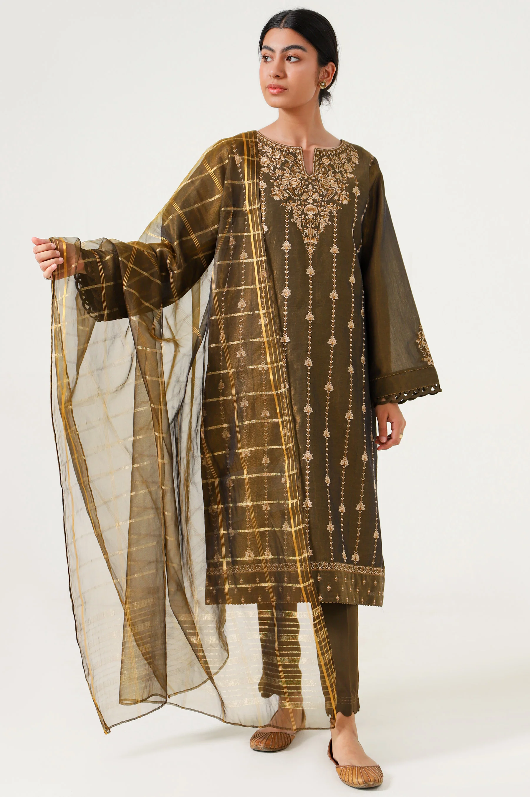 Stitched 3 Piece Cotton Mysuri Embroidered Suit - Image 2