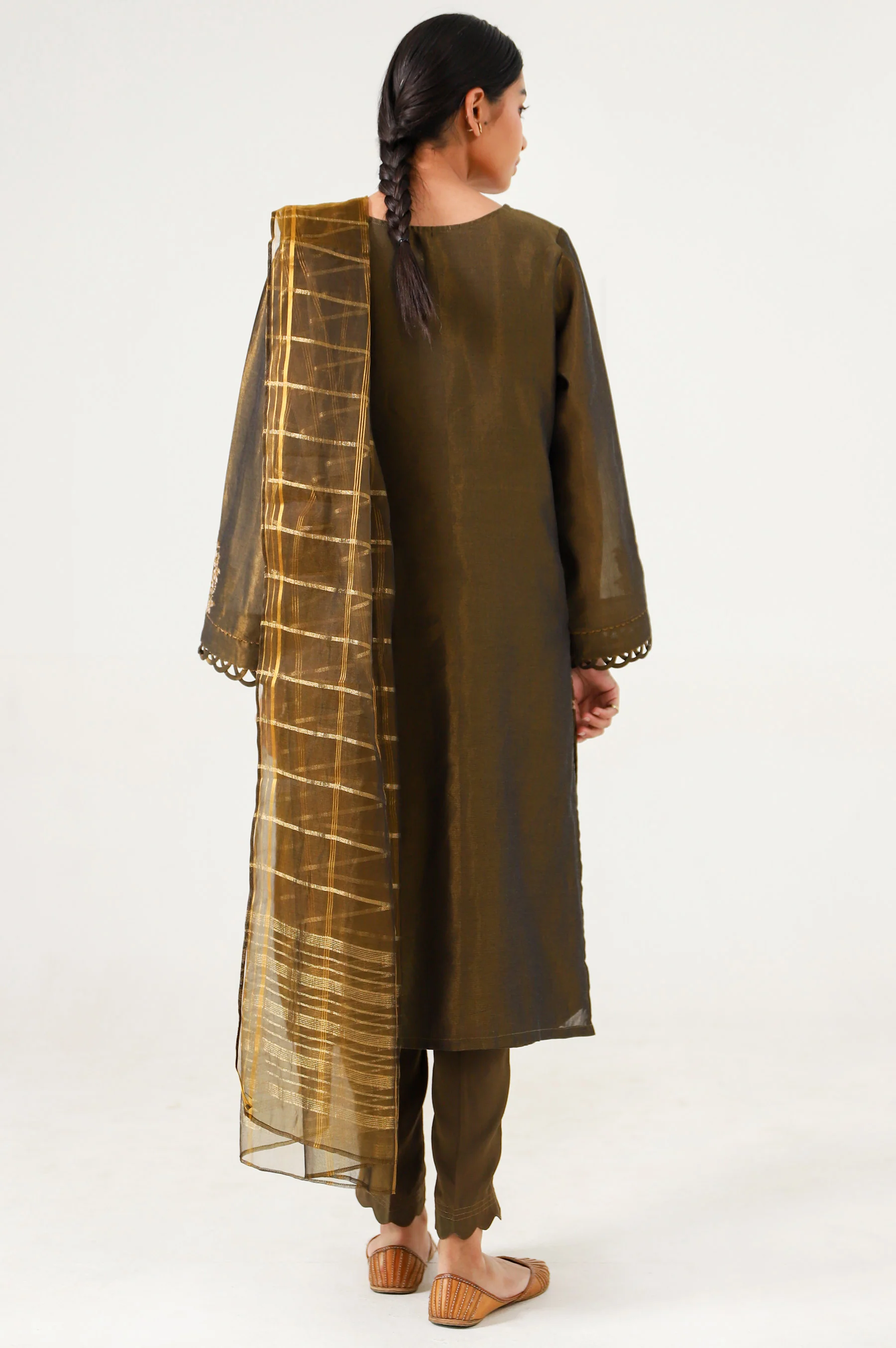 Stitched 3 Piece Cotton Mysuri Embroidered Suit - Image 3