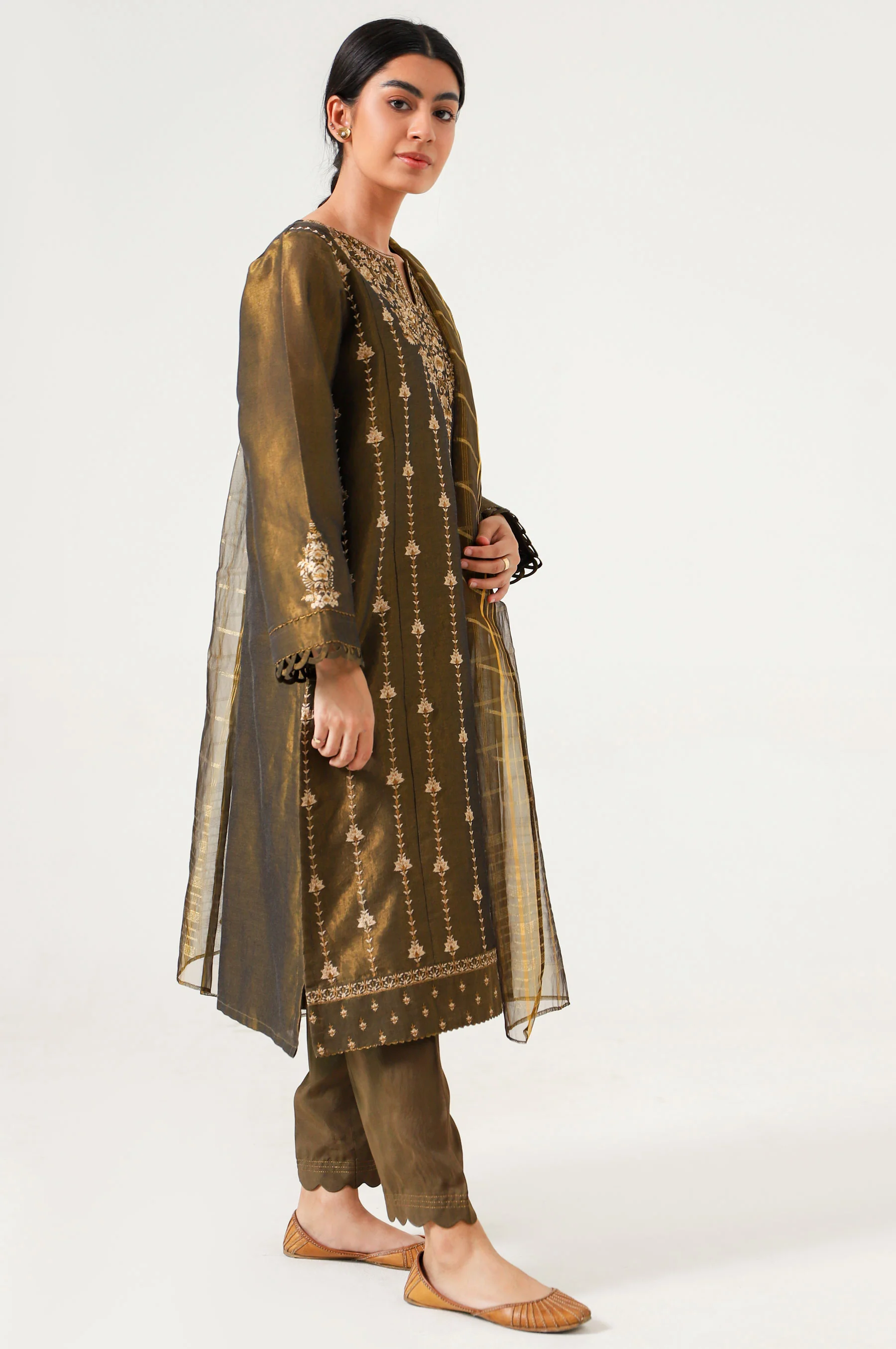 Stitched 3 Piece Cotton Mysuri Embroidered Suit - Image 4