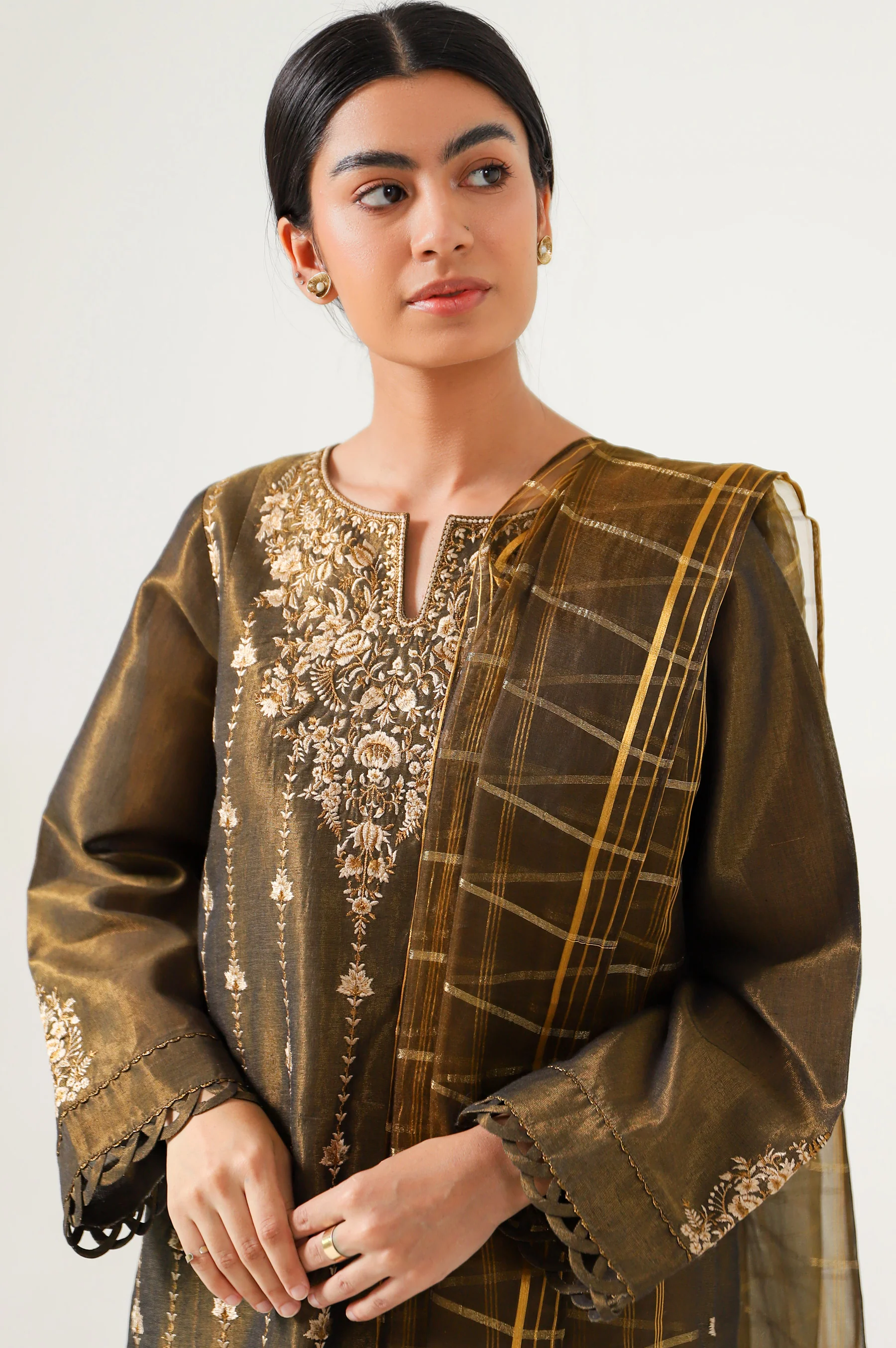 Stitched 3 Piece Cotton Mysuri Embroidered Suit - Image 6