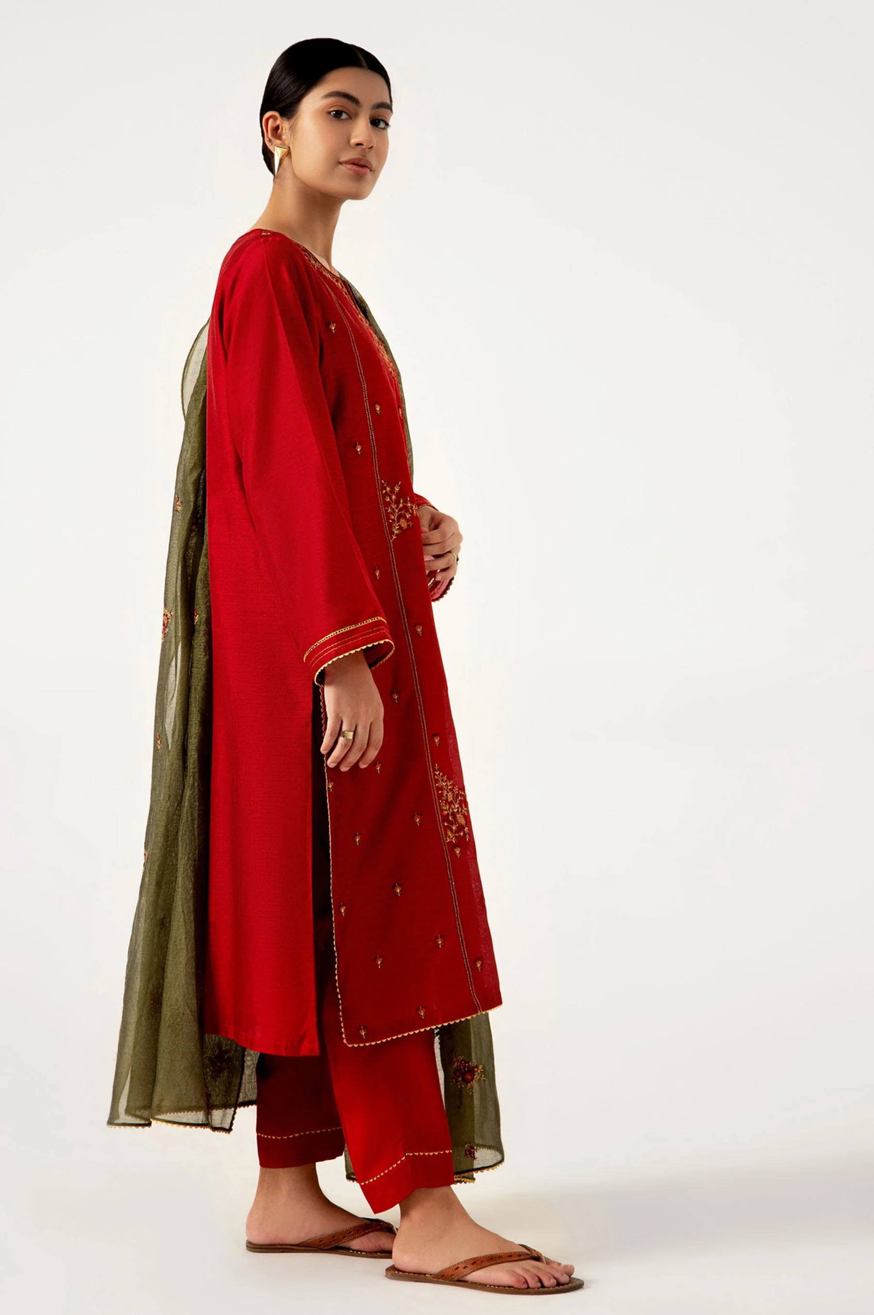 Stitched 3 Piece Cotton Net Embroidered Suit - Image 5