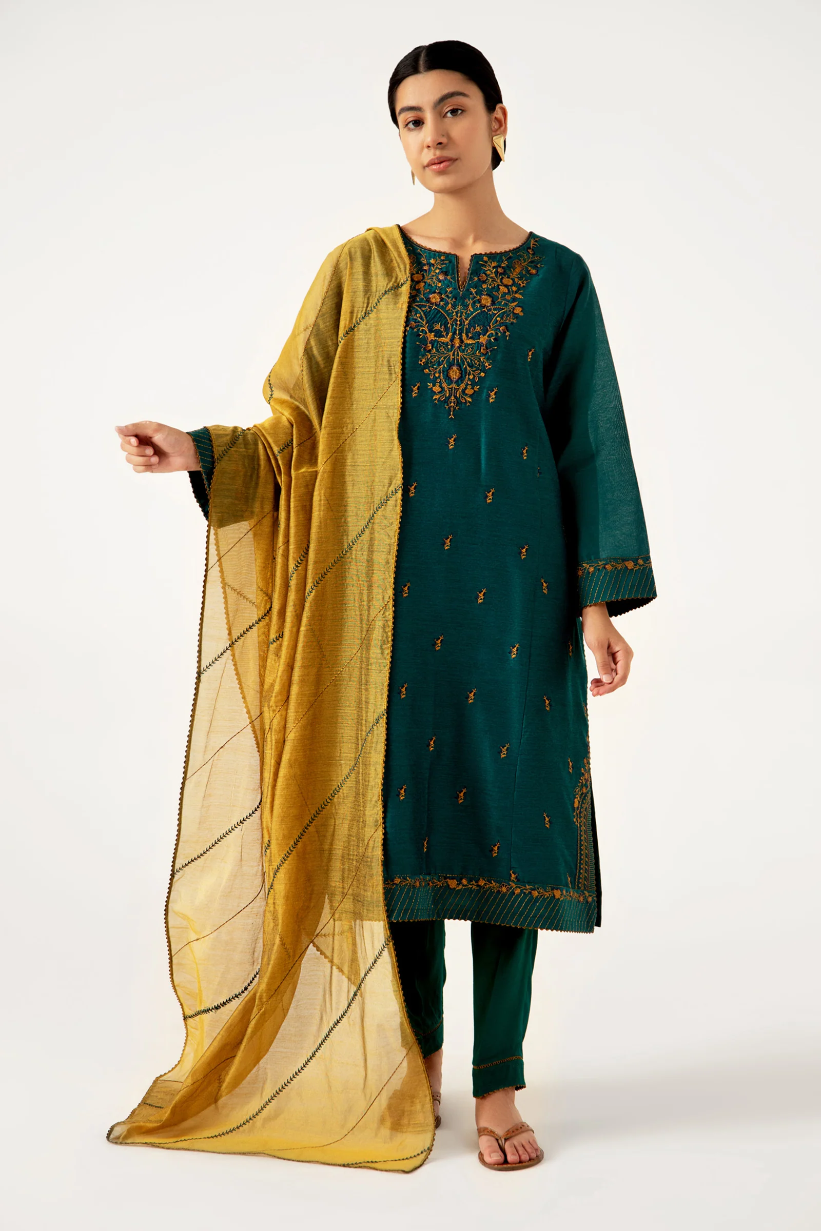 Stitched 3 Piece Cotton Net Embroidered Suit - Image 3