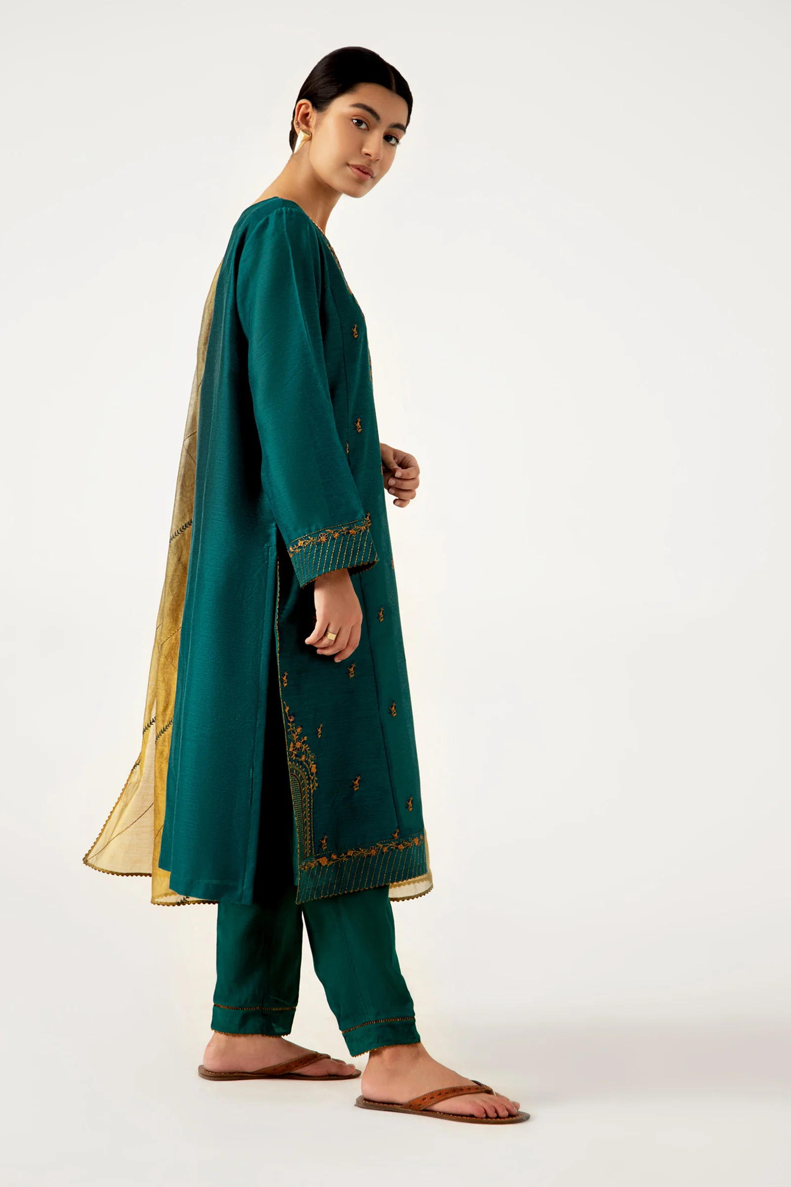 Stitched 3 Piece Cotton Net Embroidered Suit - Image 4