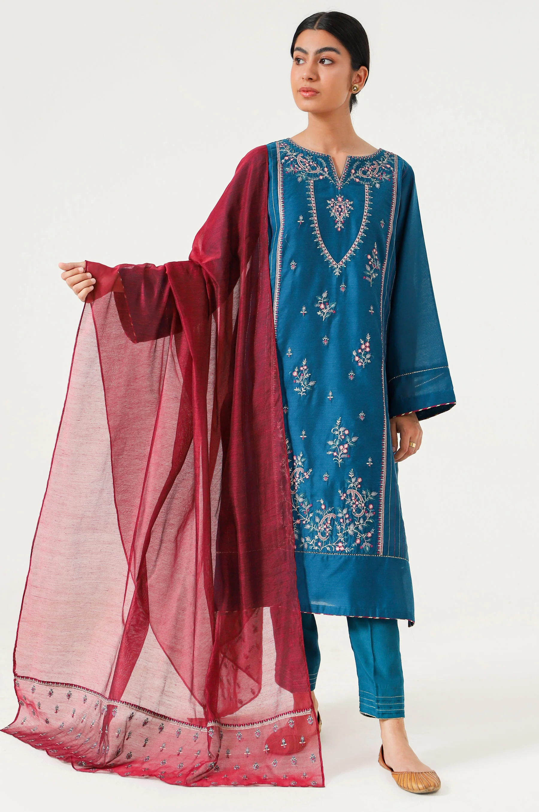 Stitched 3 Piece Cotton Net Embroidered Suit. - Image 3