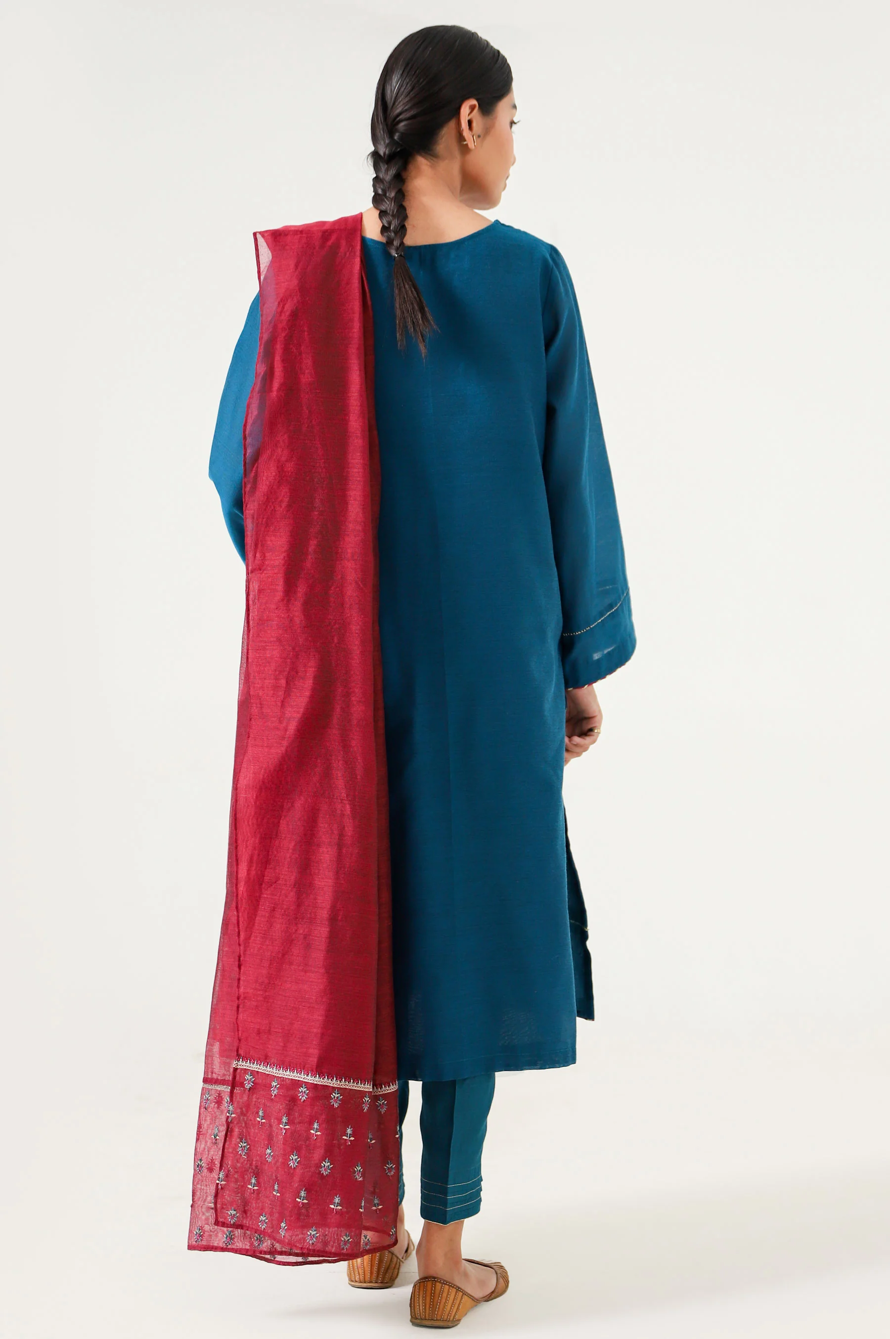 Stitched 3 Piece Cotton Net Embroidered Suit. - Image 4