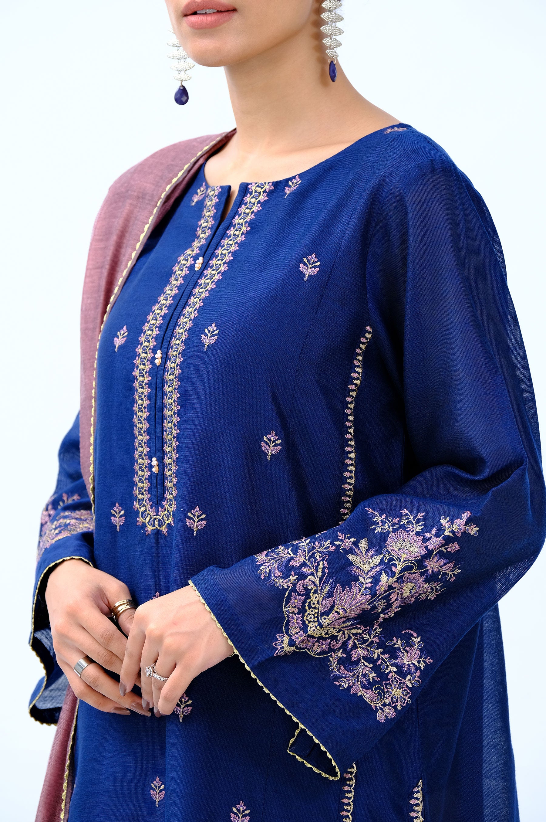 Stitched 3 Piece Cotton Net Embroidered Suit - Image 6