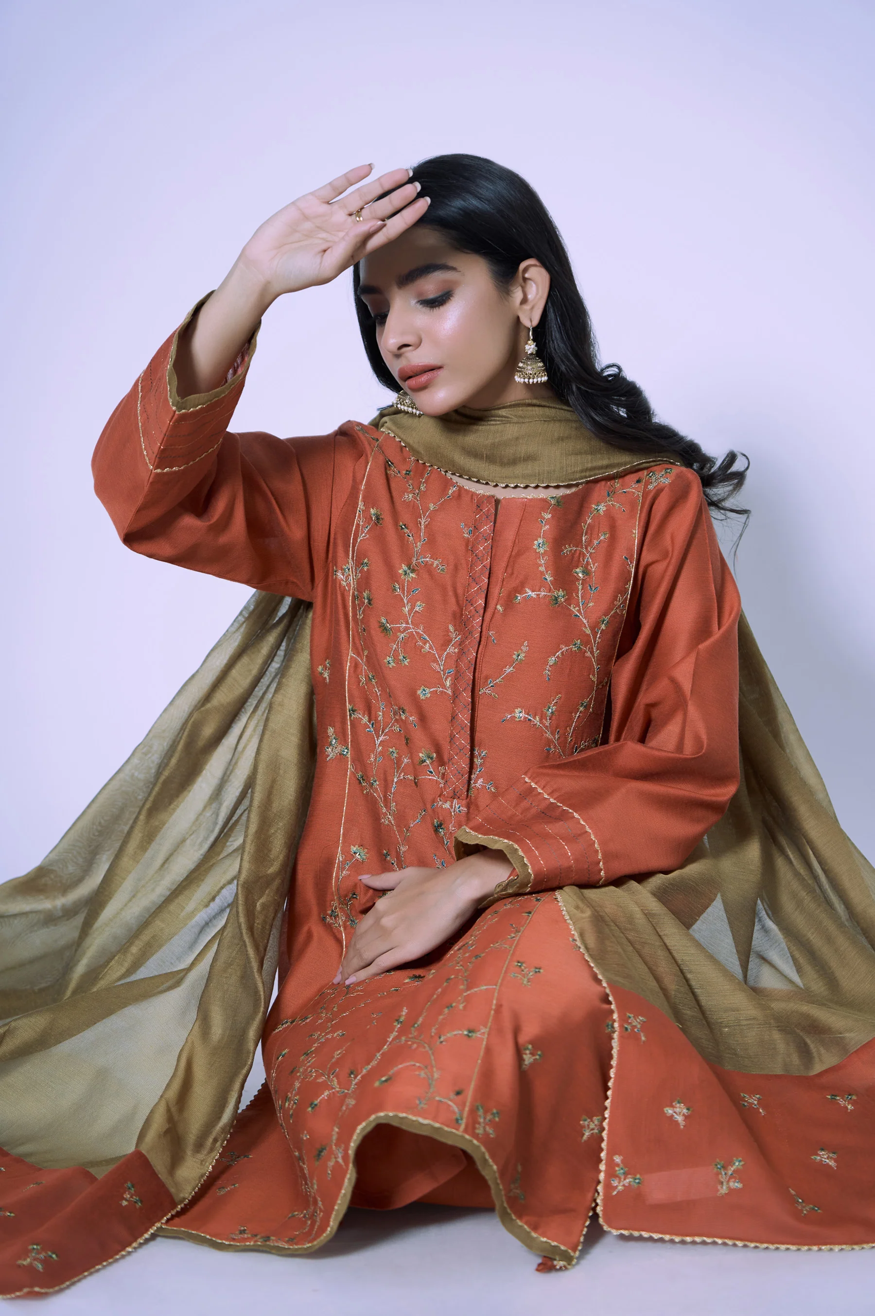 Stitched 3 Piece Cotton Net Embroidered Outfit - Image 2