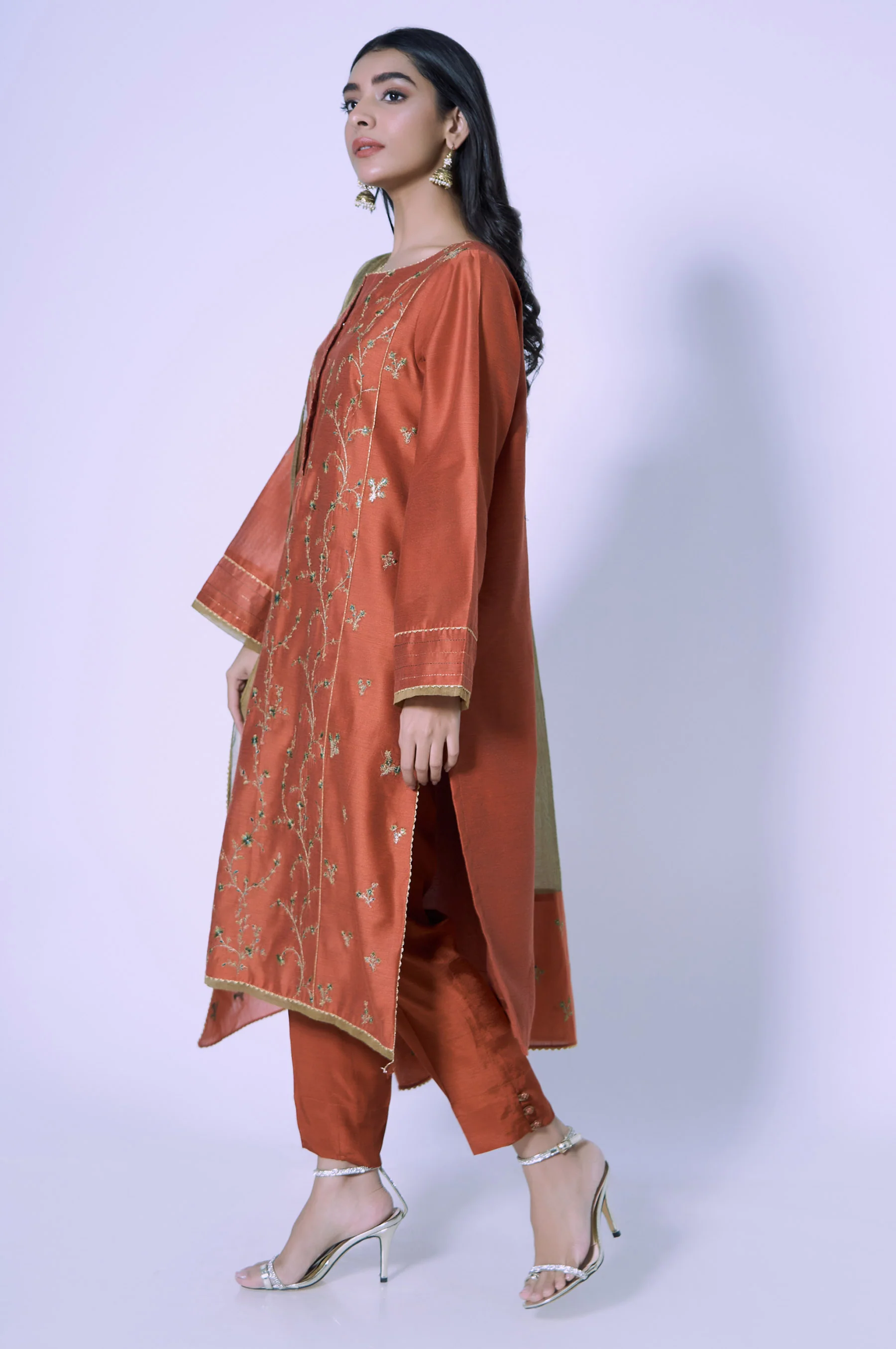 Stitched 3 Piece Cotton Net Embroidered Outfit - Image 3