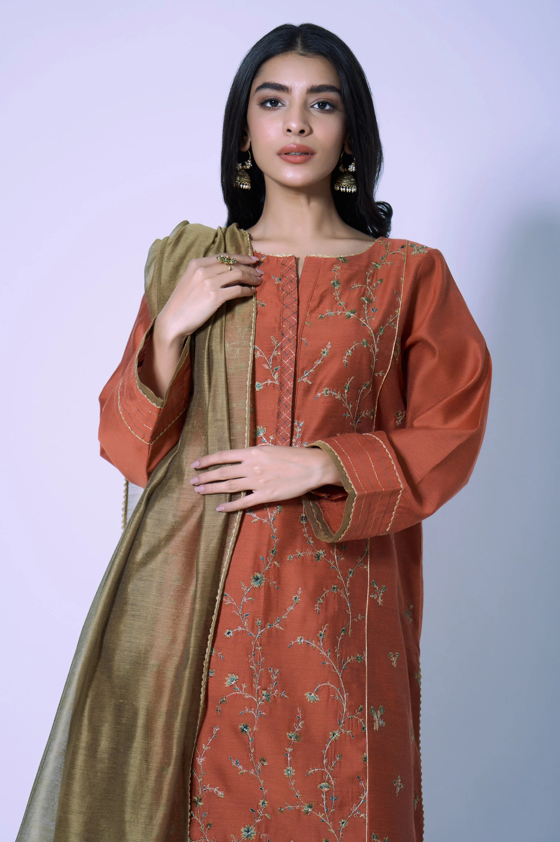 Stitched 3 Piece Cotton Net Embroidered Outfit - Image 4