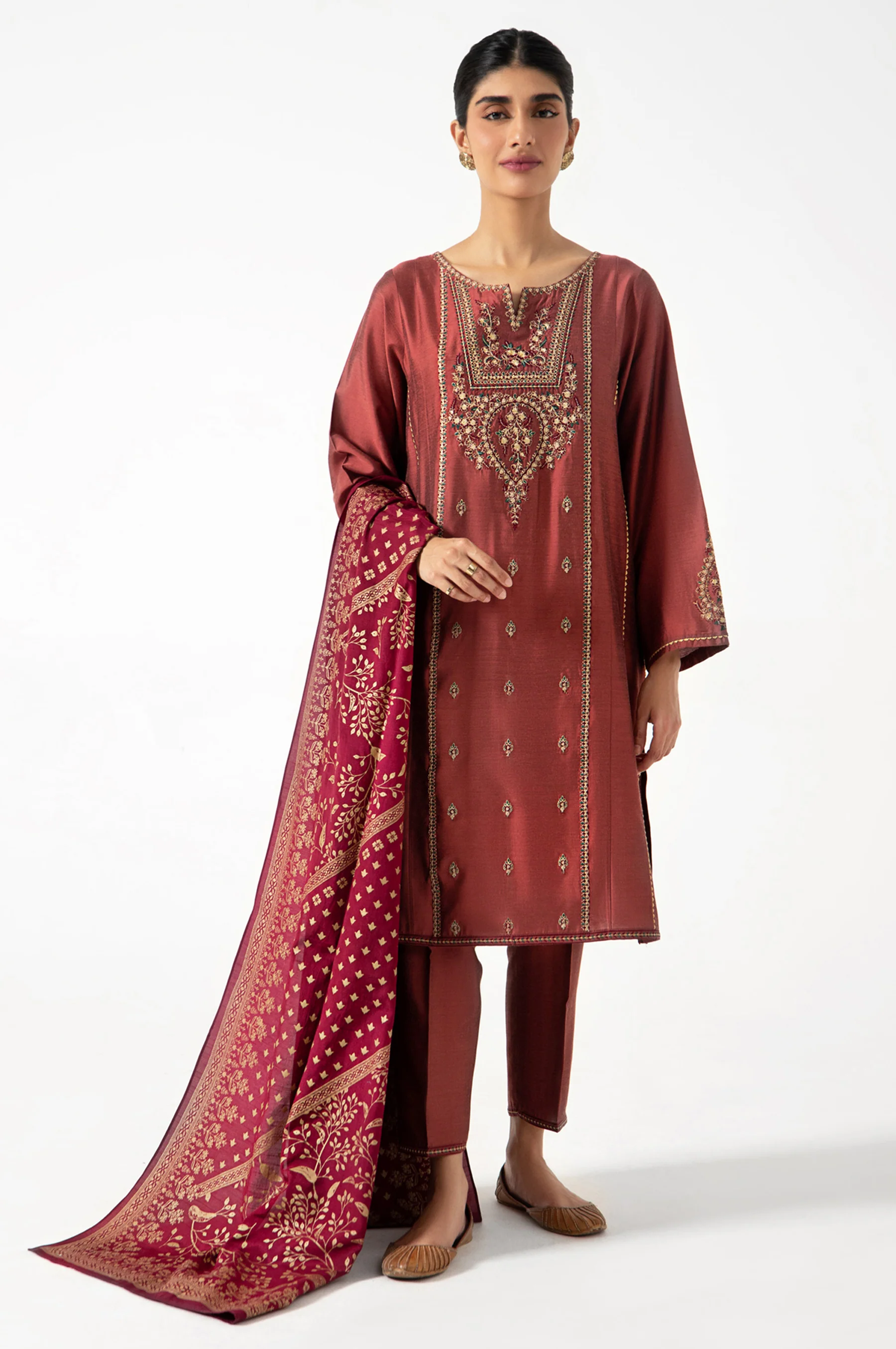 Stitched 3 Piece Cotton Silk Embroidered Suit - Image 4