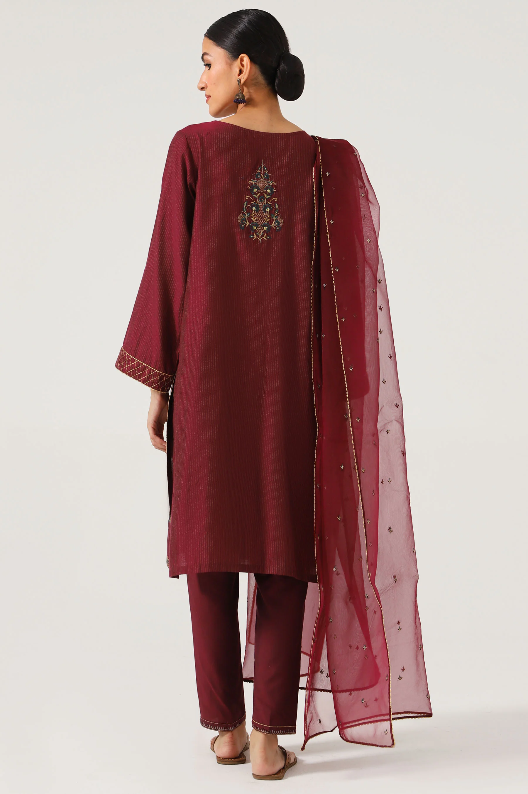Stitched 3 Piece Cotton Silk Embroidered Shirt - Image 2
