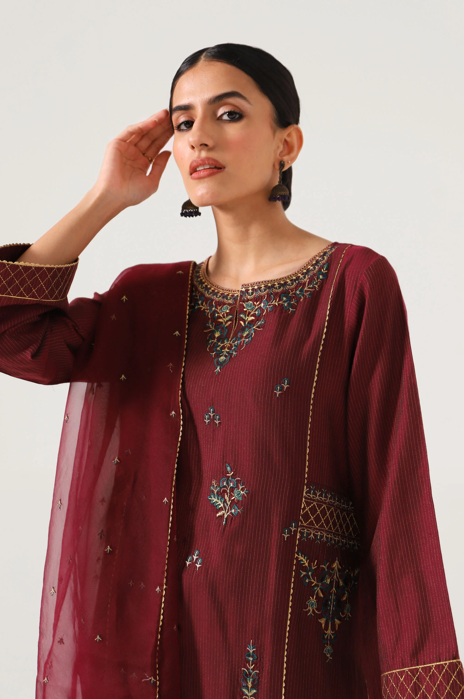 Stitched 3 Piece Cotton Silk Embroidered Shirt - Image 3