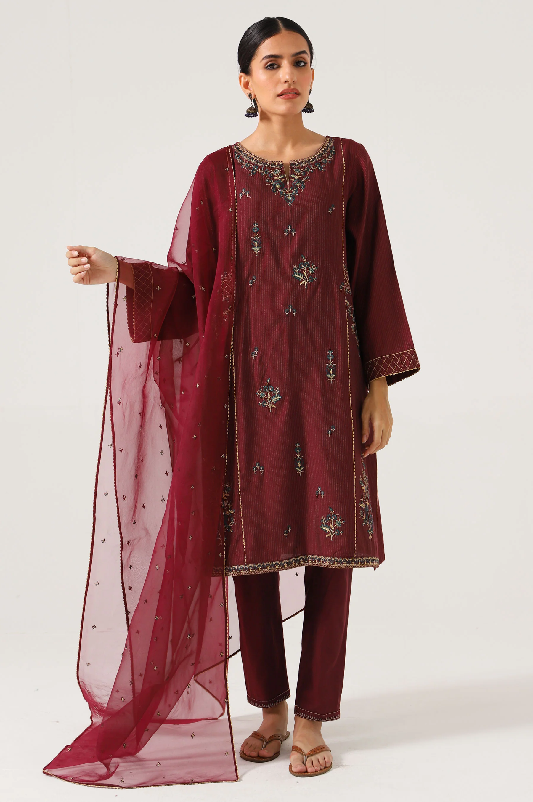 Stitched 3 Piece Cotton Silk Embroidered Shirt - Image 4
