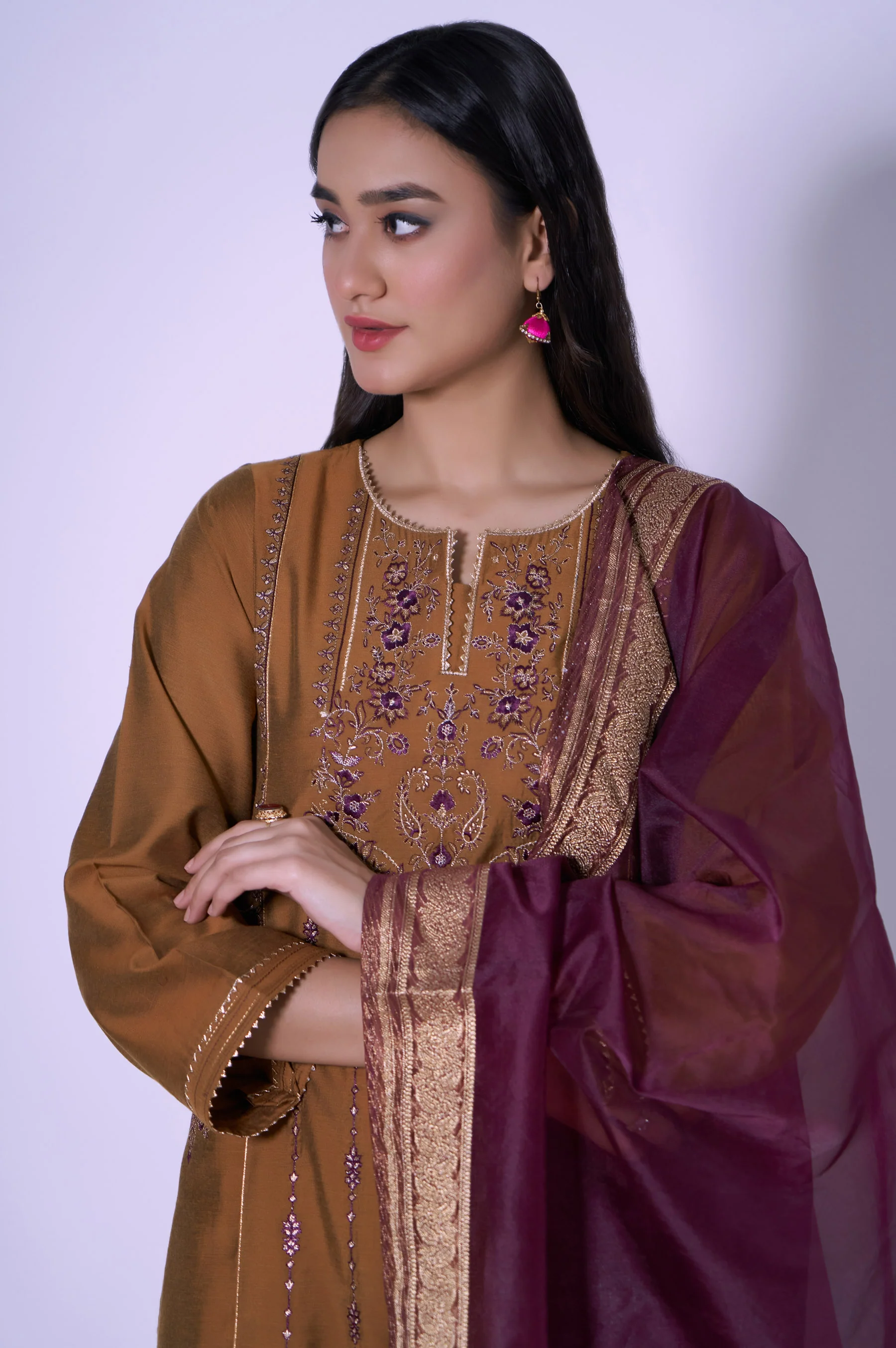 Stitched 3 Piece Cotton Silk Embroidered Outfit - Image 2