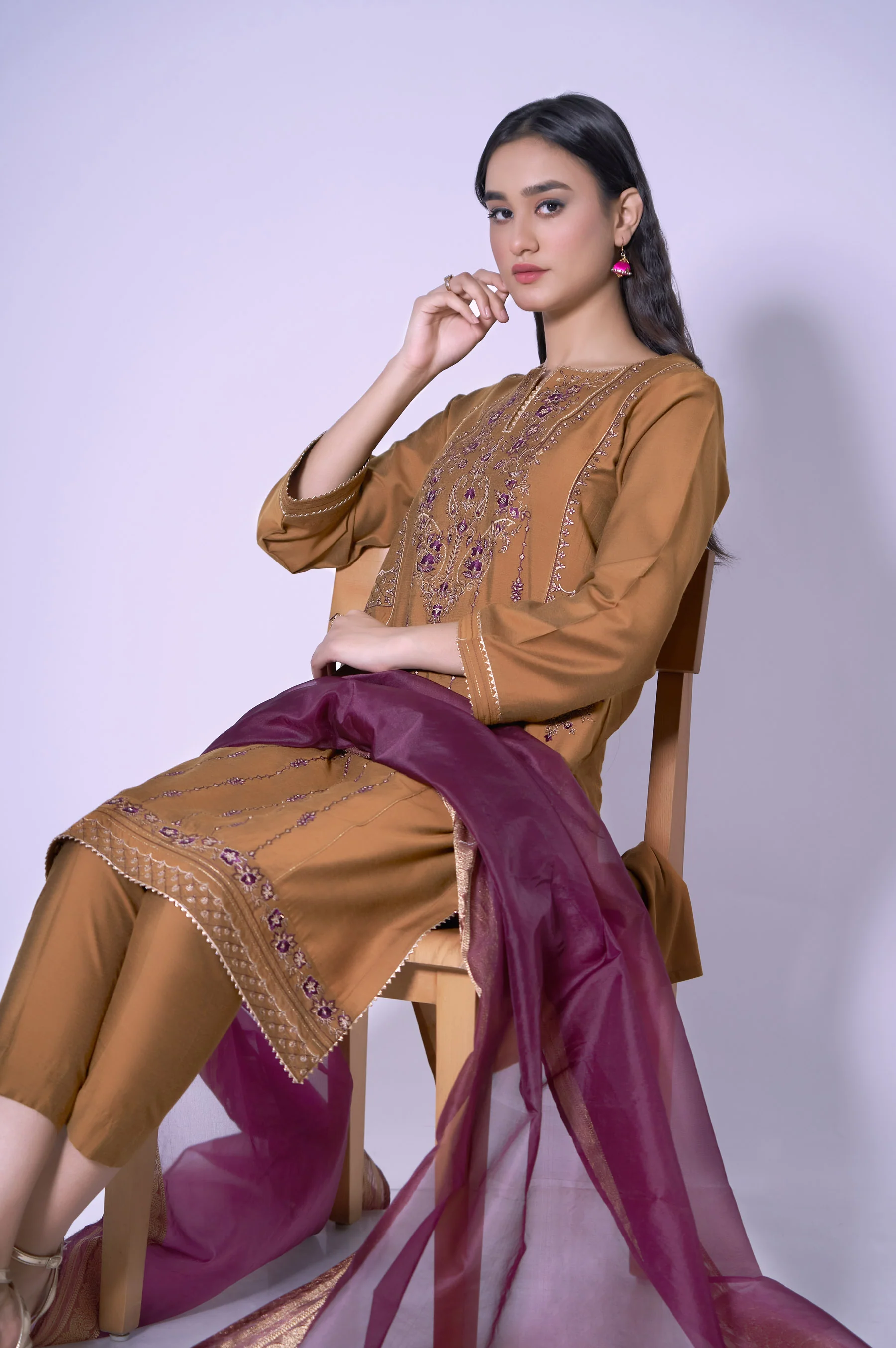 Stitched 3 Piece Cotton Silk Embroidered Outfit - Image 3