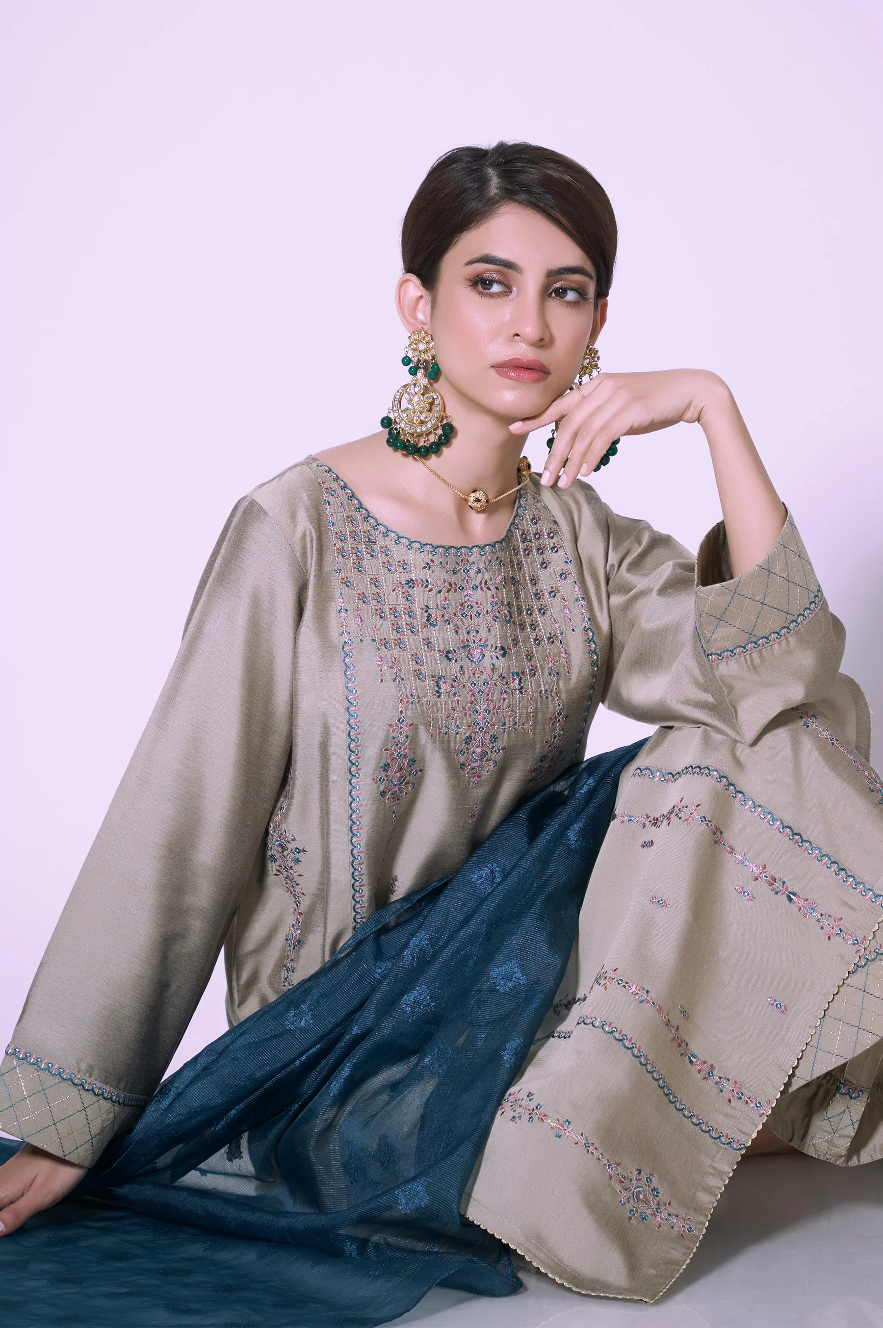 Stitched 3 Piece Cotton Silk Embroidered Outfit - Image 5