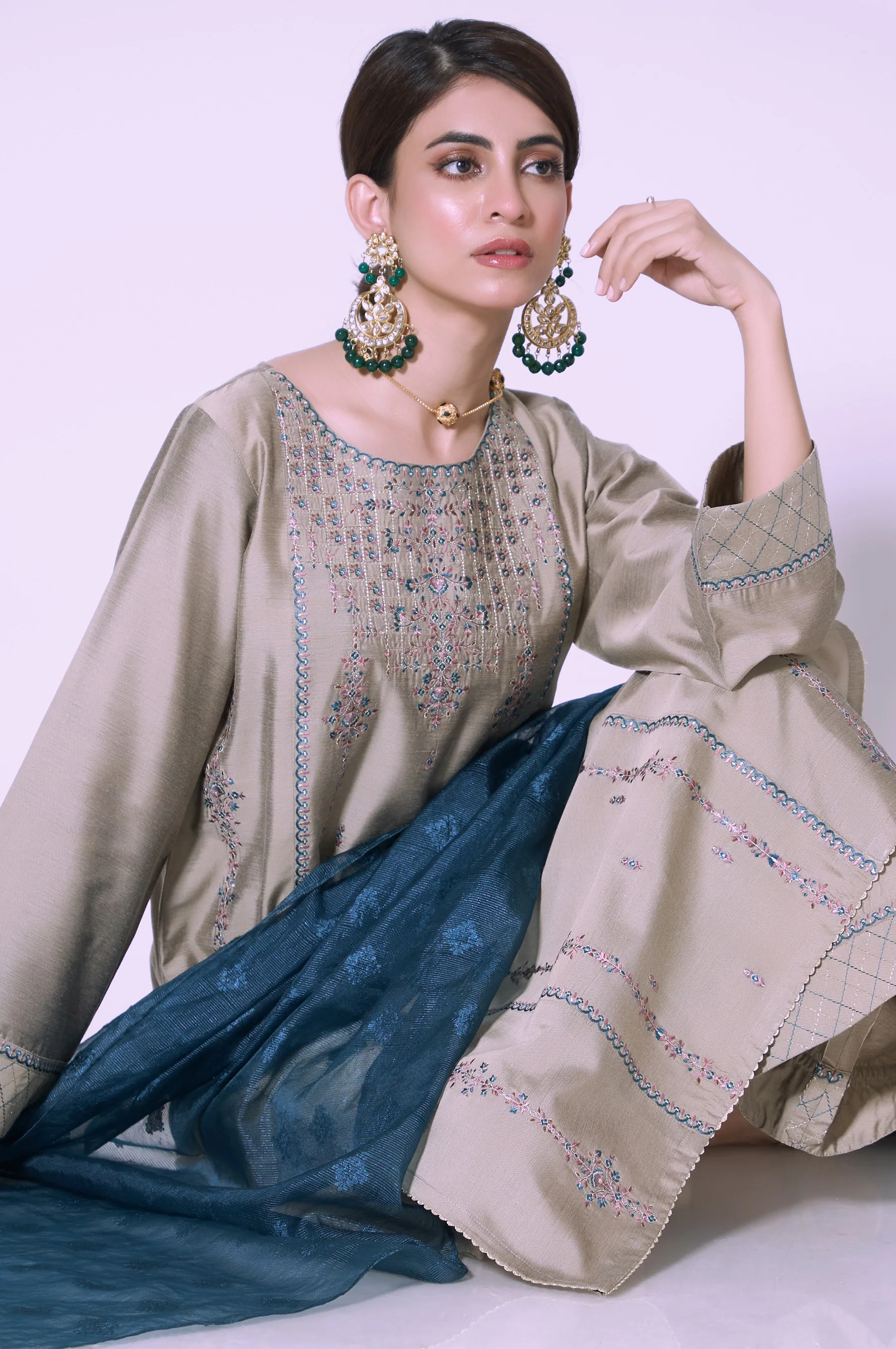 Stitched 3 Piece Cotton Silk Embroidered Outfit - Image 6