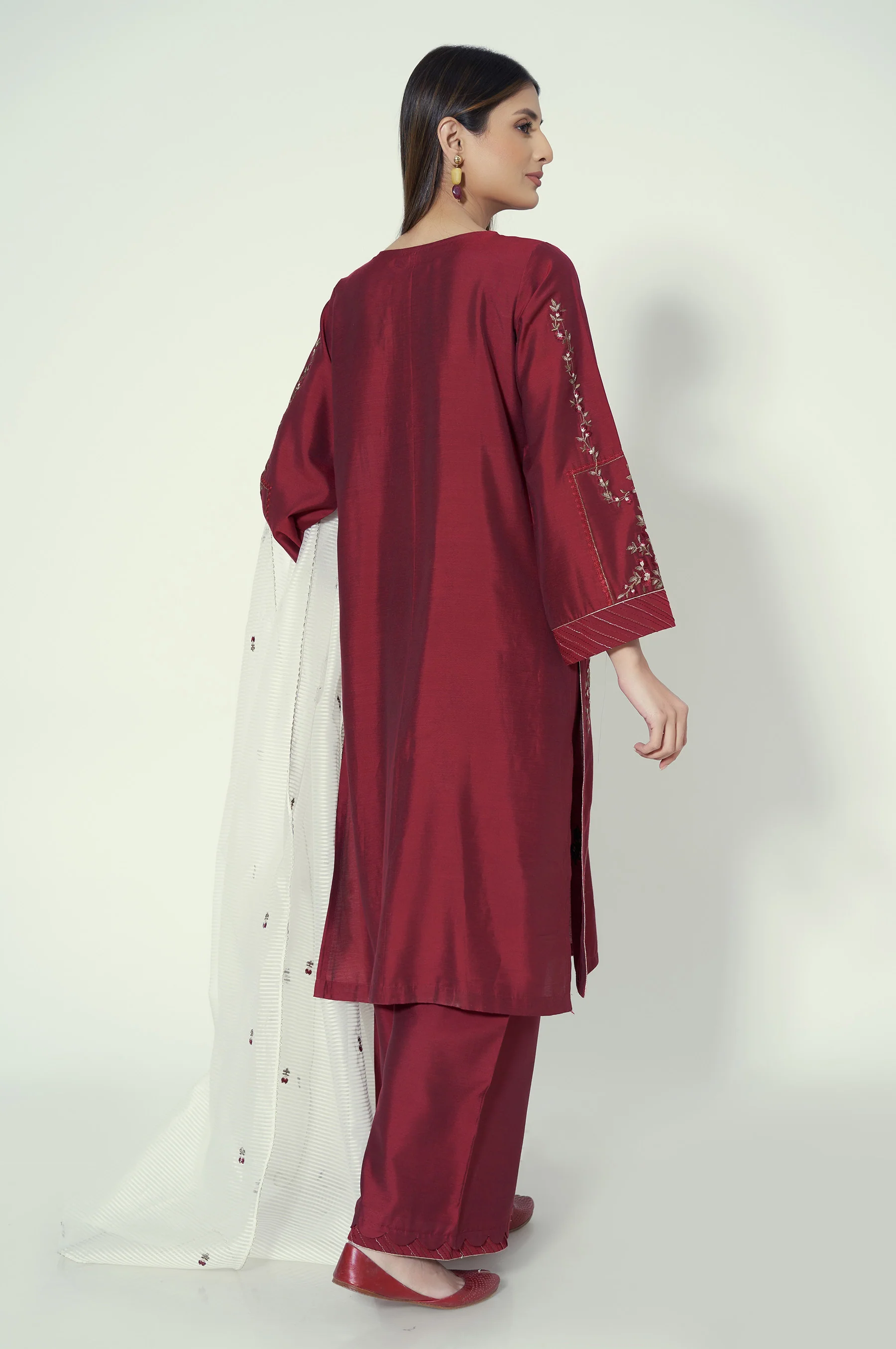 Stitched 3 Piece Cotton silk Embroidered Suit - Image 3