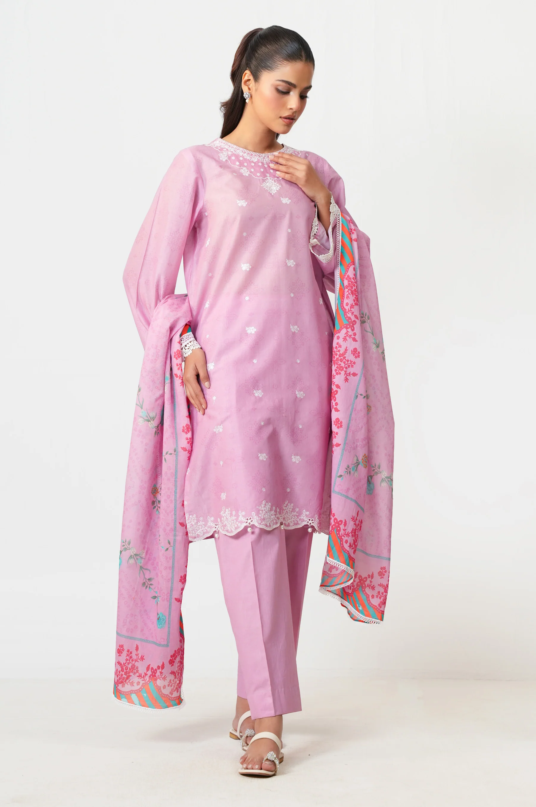 Stitched 3 Piece Embroidered Lawn Suit - Image 6