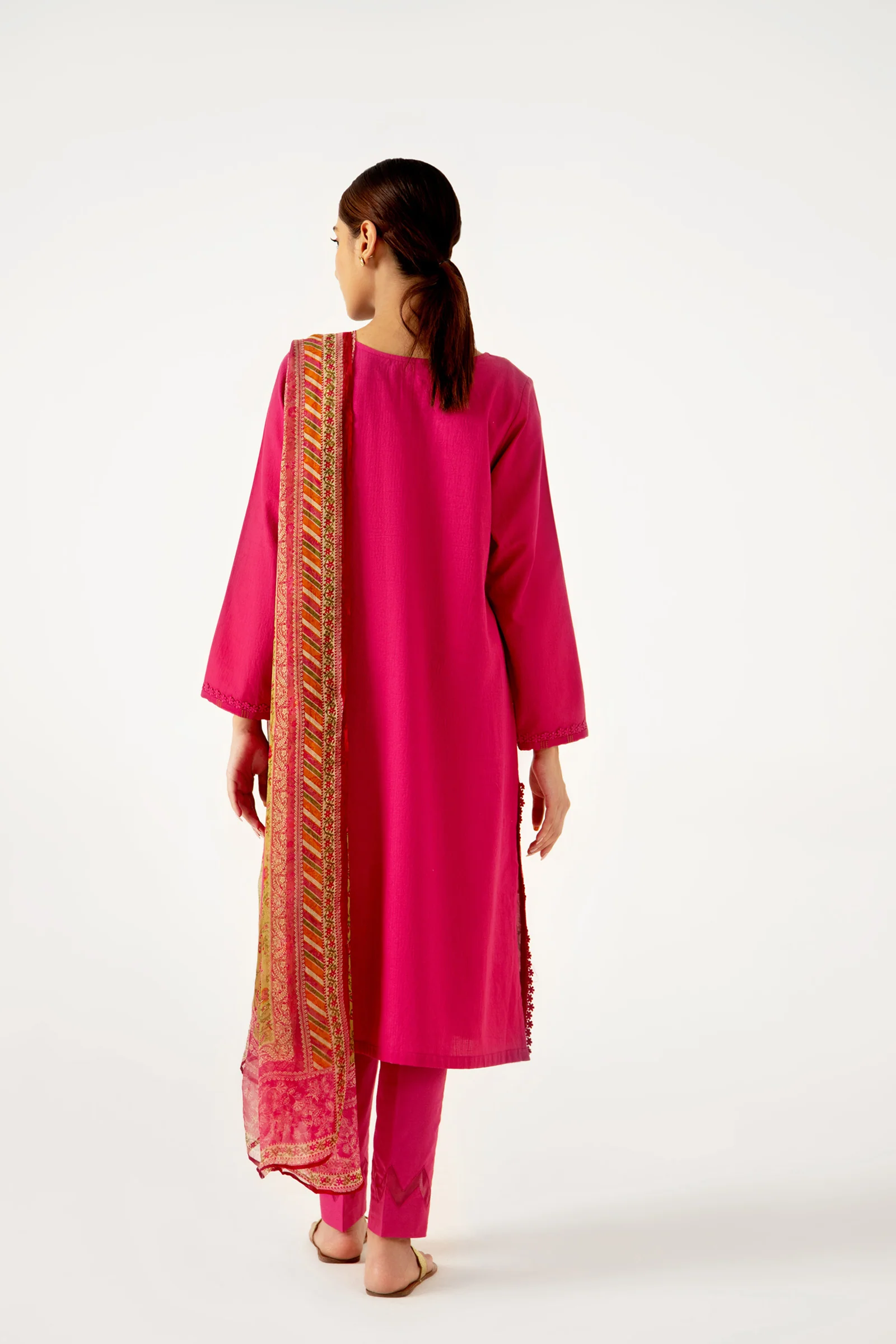Stitched 3 Piece Dyed Doria Lawn with Chiffon Suit - Image 5