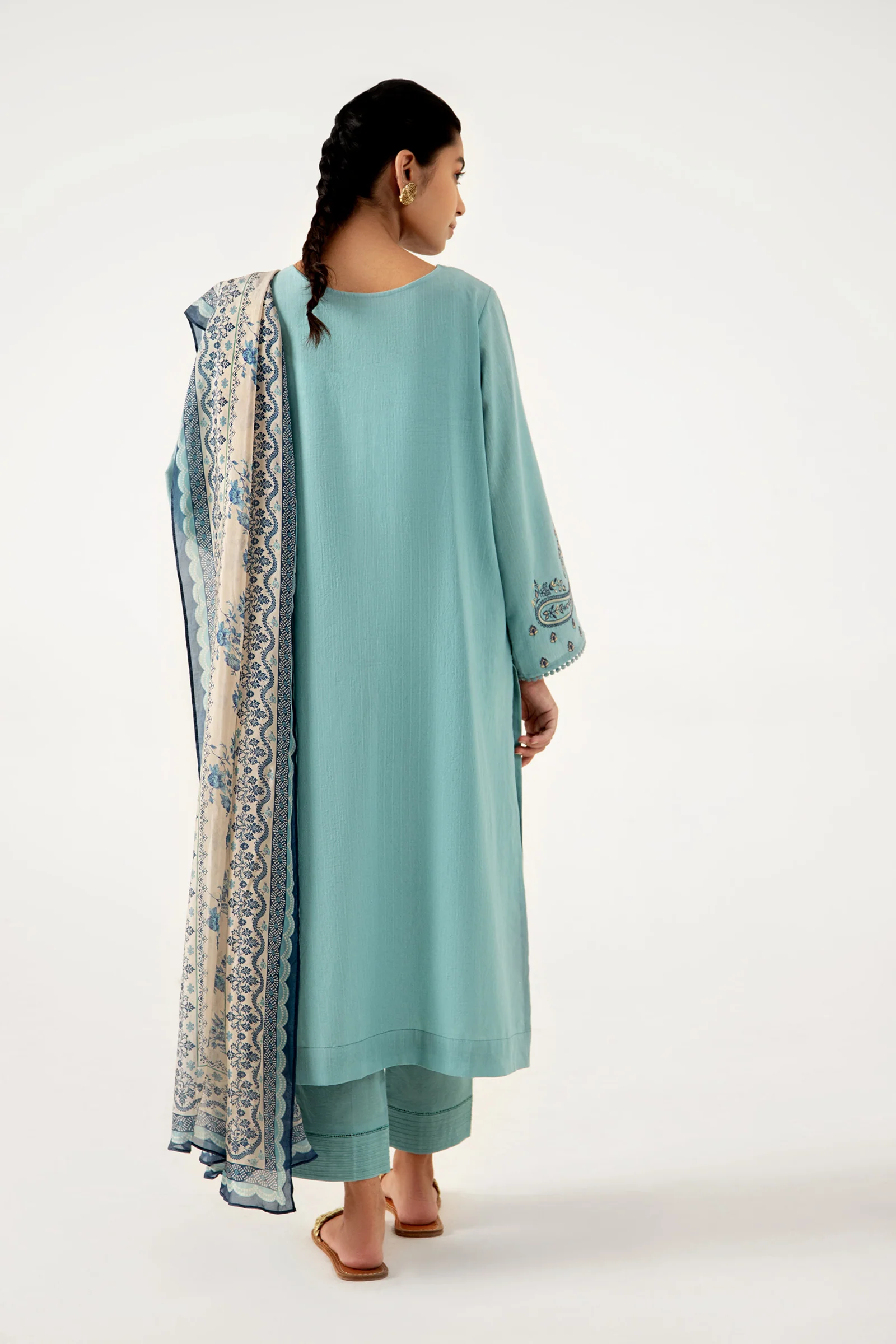Stitched 3 Piece Dyed Doria Lawn with Tissue Silk Suit - Image 5