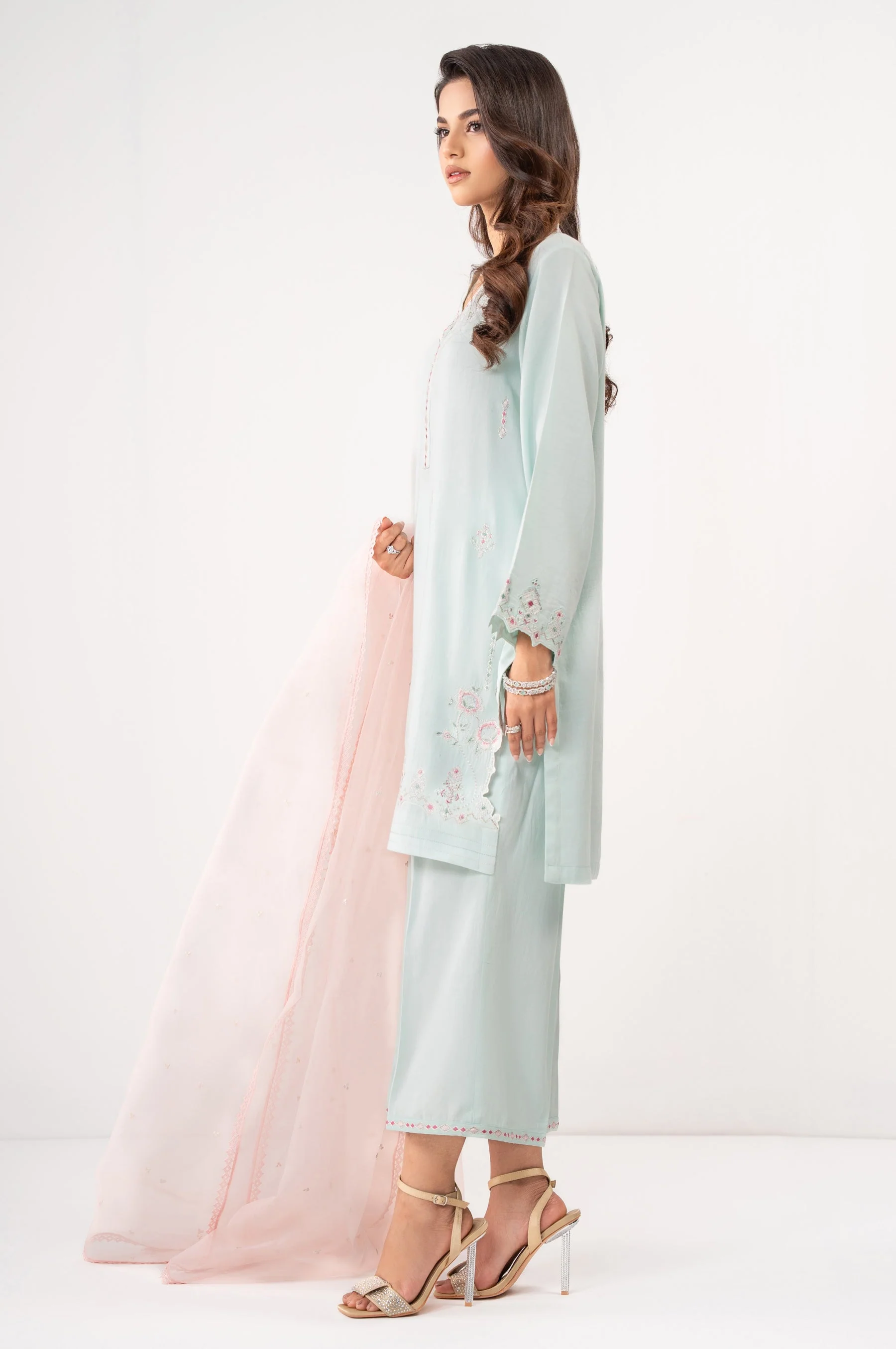 STITCHED EMBROIDERED COTTON SATIN SUIT (FACTORY E-OUTLET) - Image 3