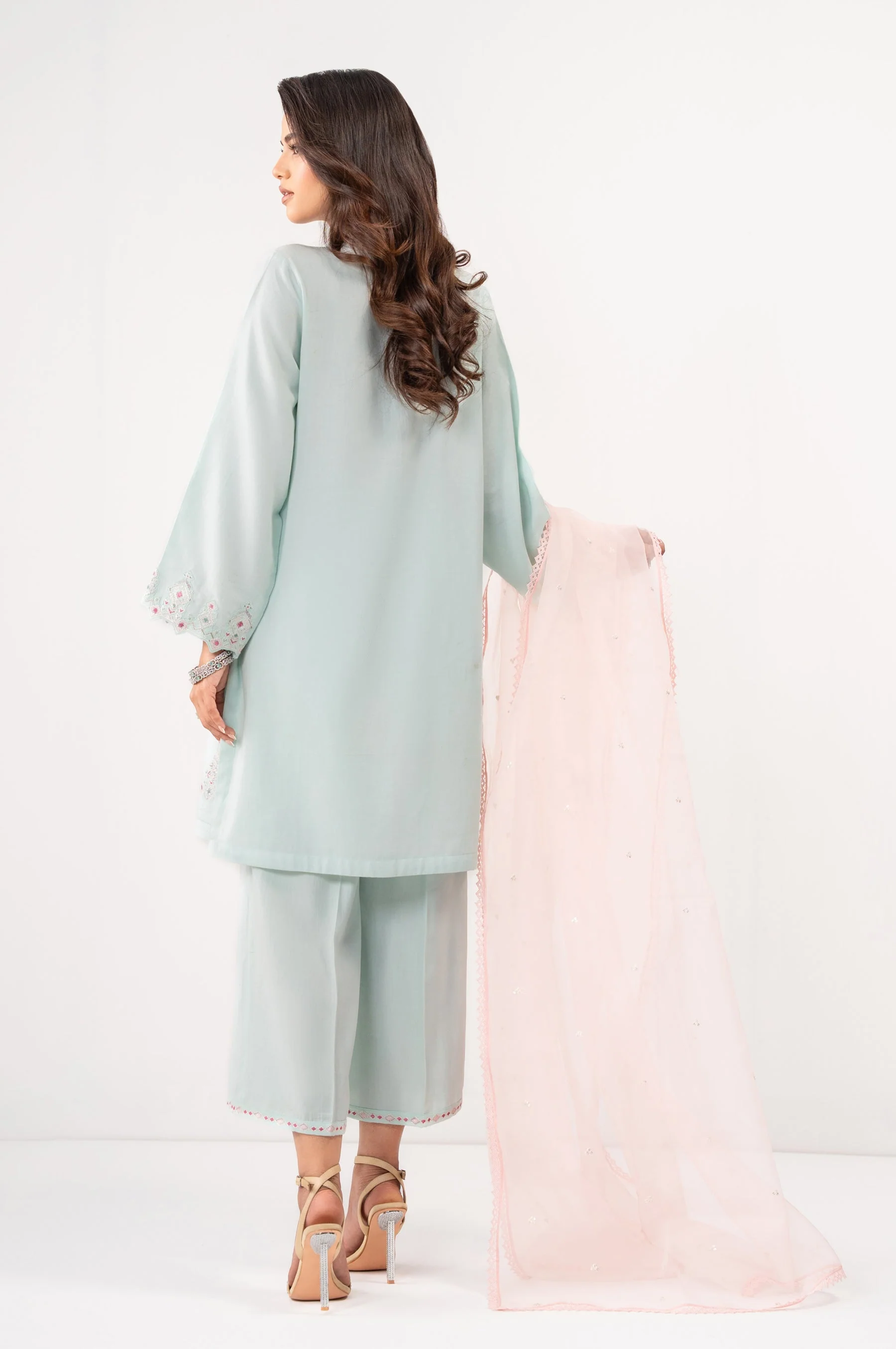 STITCHED EMBROIDERED COTTON SATIN SUIT (FACTORY E-OUTLET) - Image 4
